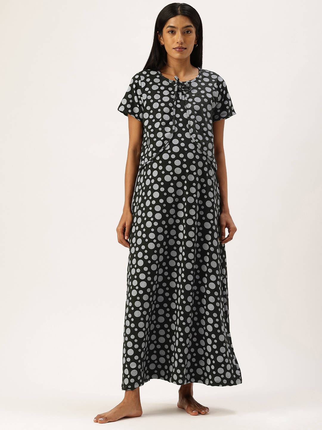 

Nejo Printed Maternity Pure Cotton Maxi Nightdress, Black