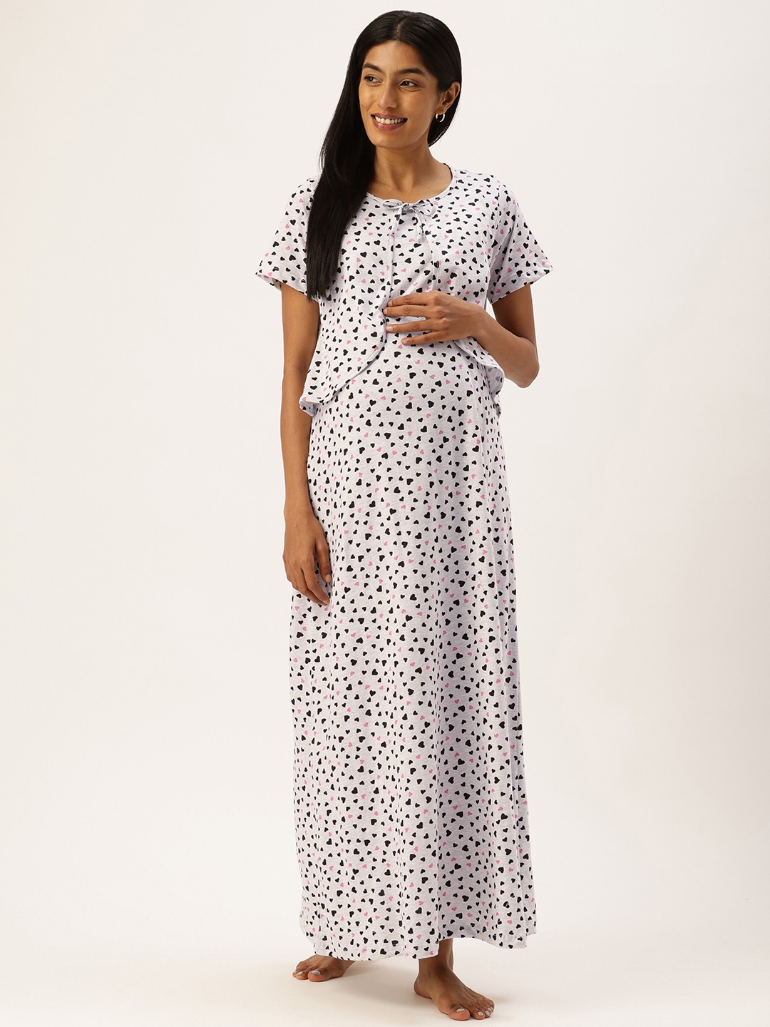 

Nejo Printed Pure Cotton Maternity Maxi Nightdress, Grey