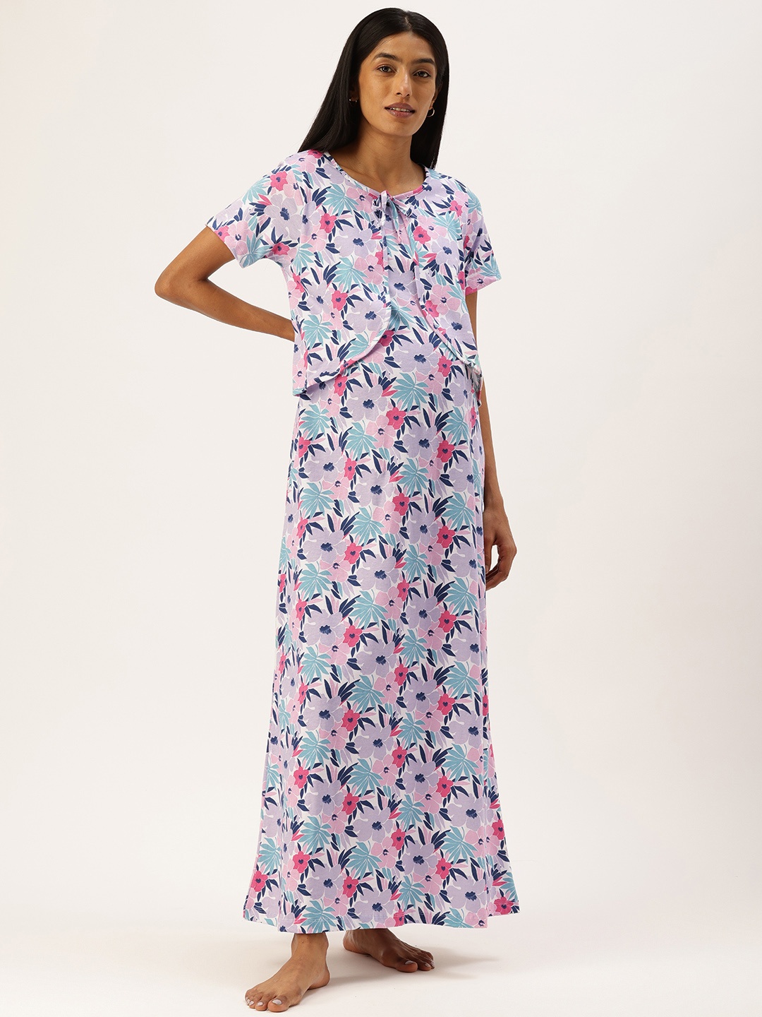 

Nejo Printed Pure Cotton Maternity Maxi Nightdress, White