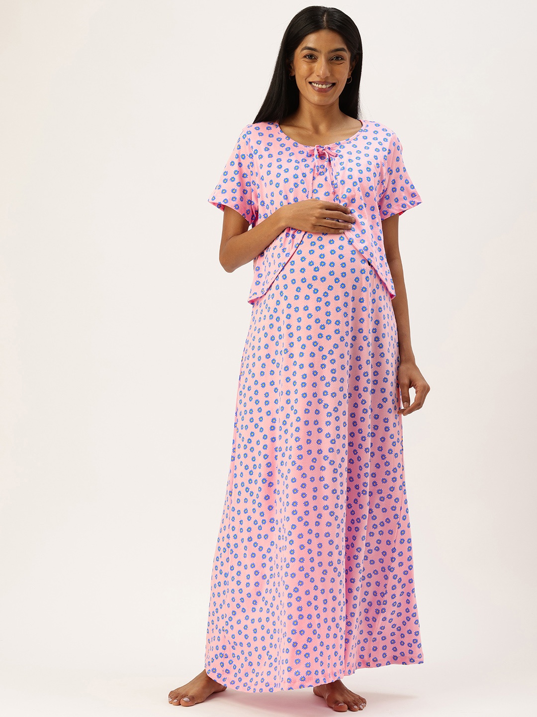 

Nejo Printed Maternity Pure Cotton Maxi Nightdress, Pink