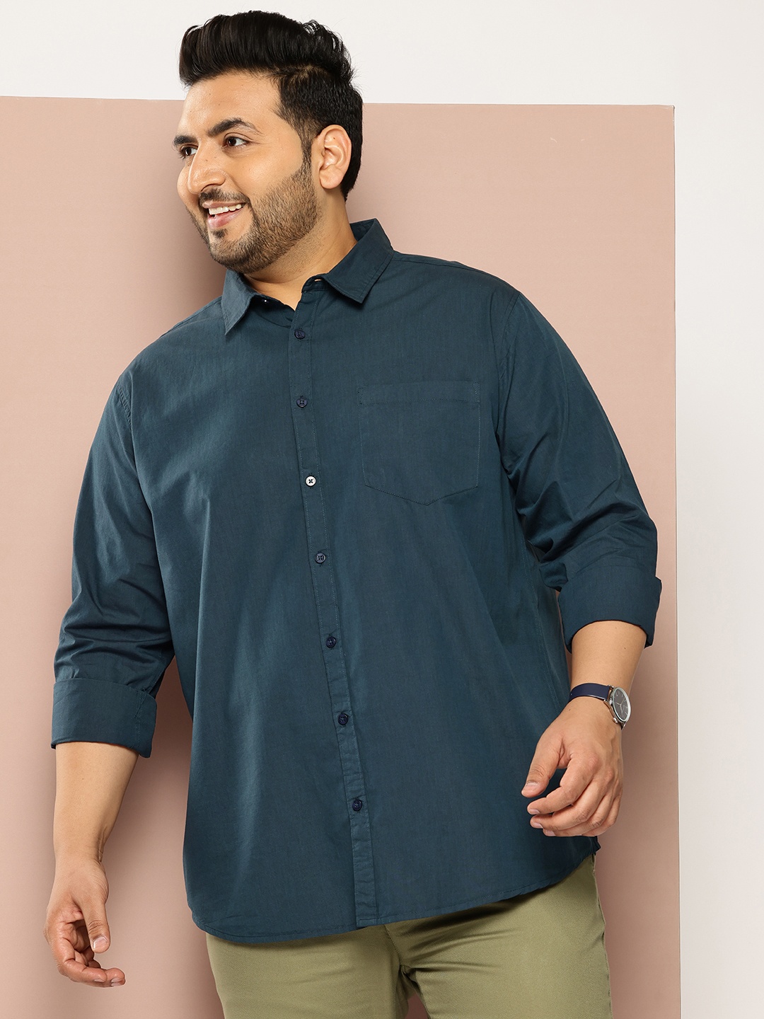 

Sztori Men Plus Size Classic Pure Cotton Casual Shirt, Navy blue