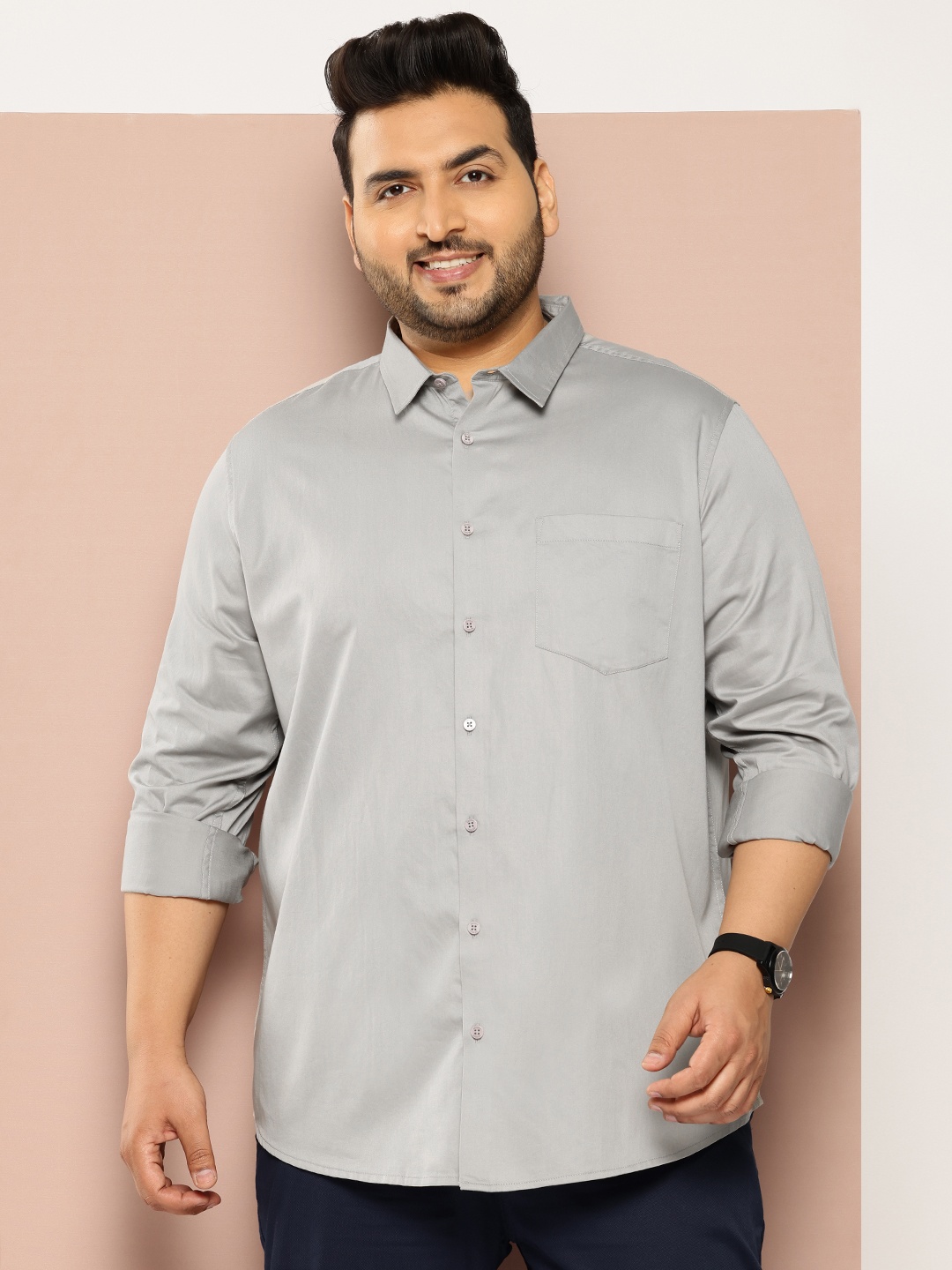 

Sztori Men Plus Size Classic Pure Cotton Casual Shirt, Grey