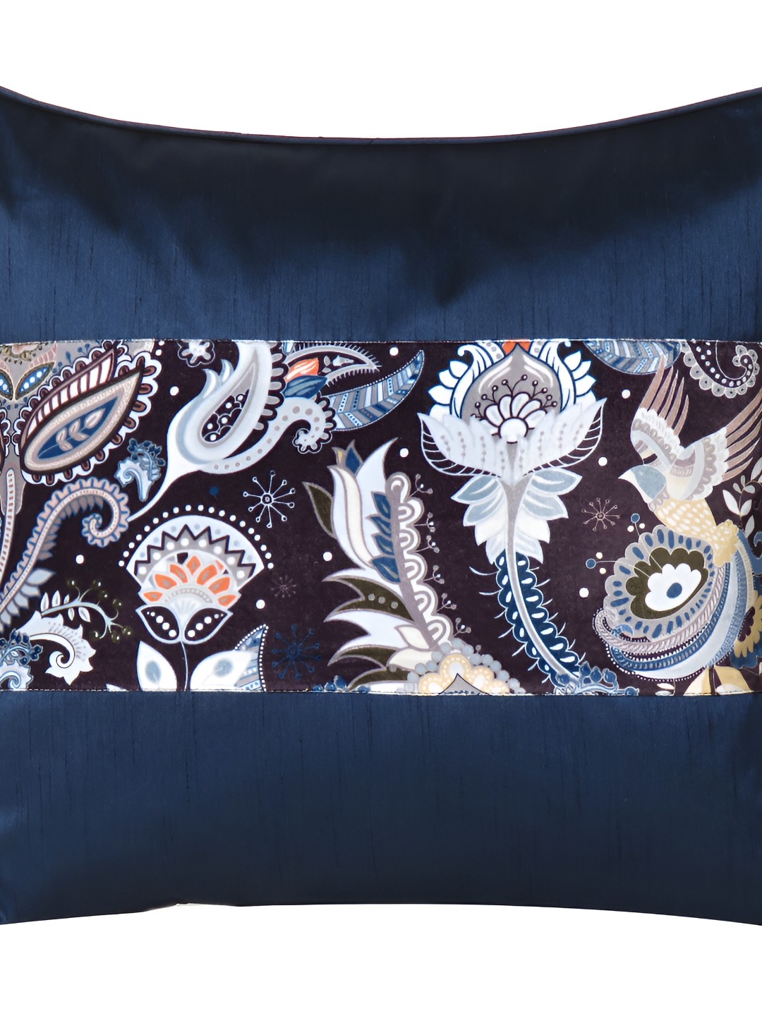 

OUSSUM Navy Blue & Brown Ethnic Motifs Printed Velvet Square Cushion Covers
