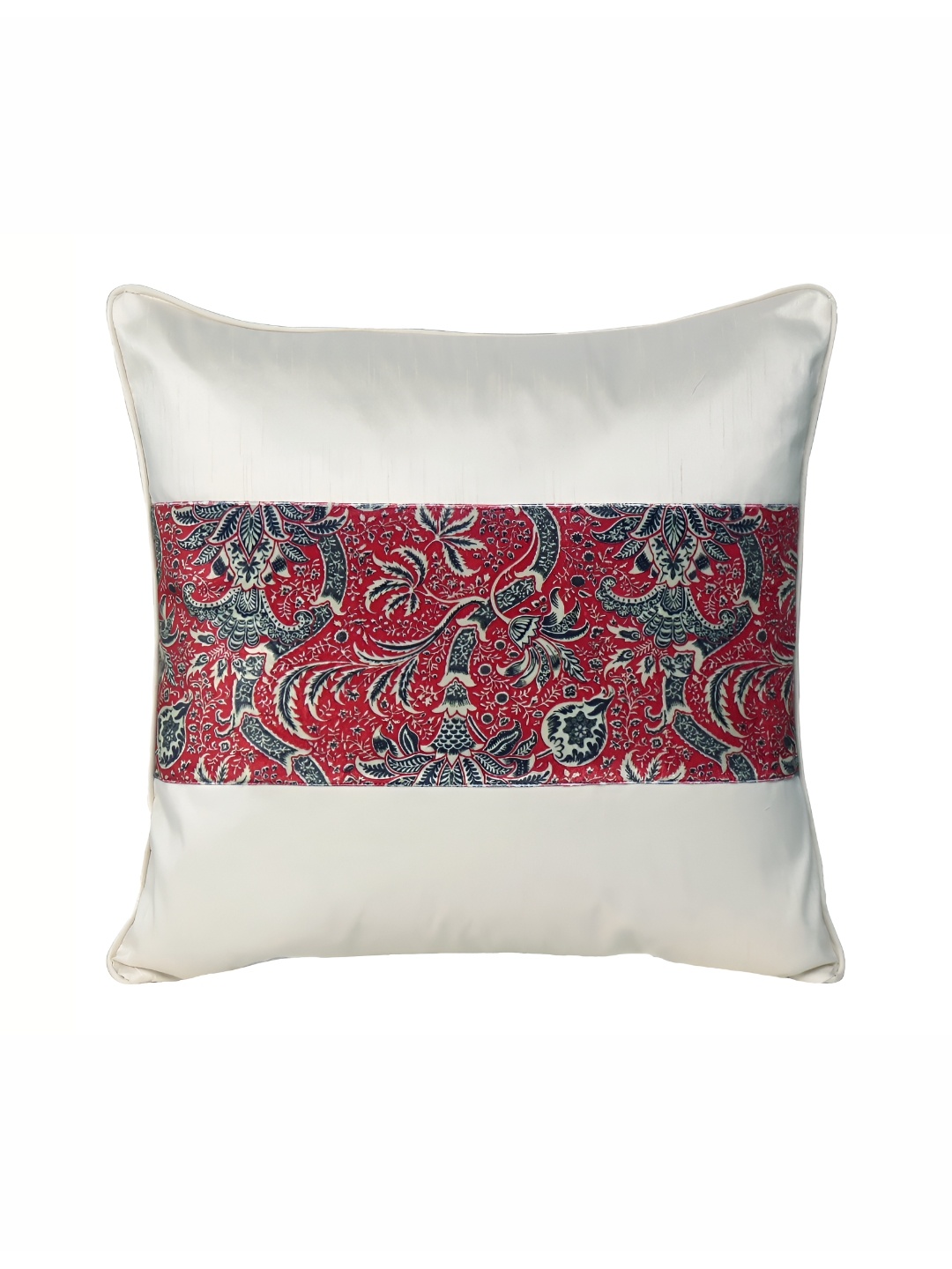 

OUSSUM Cream & Red Floral Velvet Square Cushion Cover
