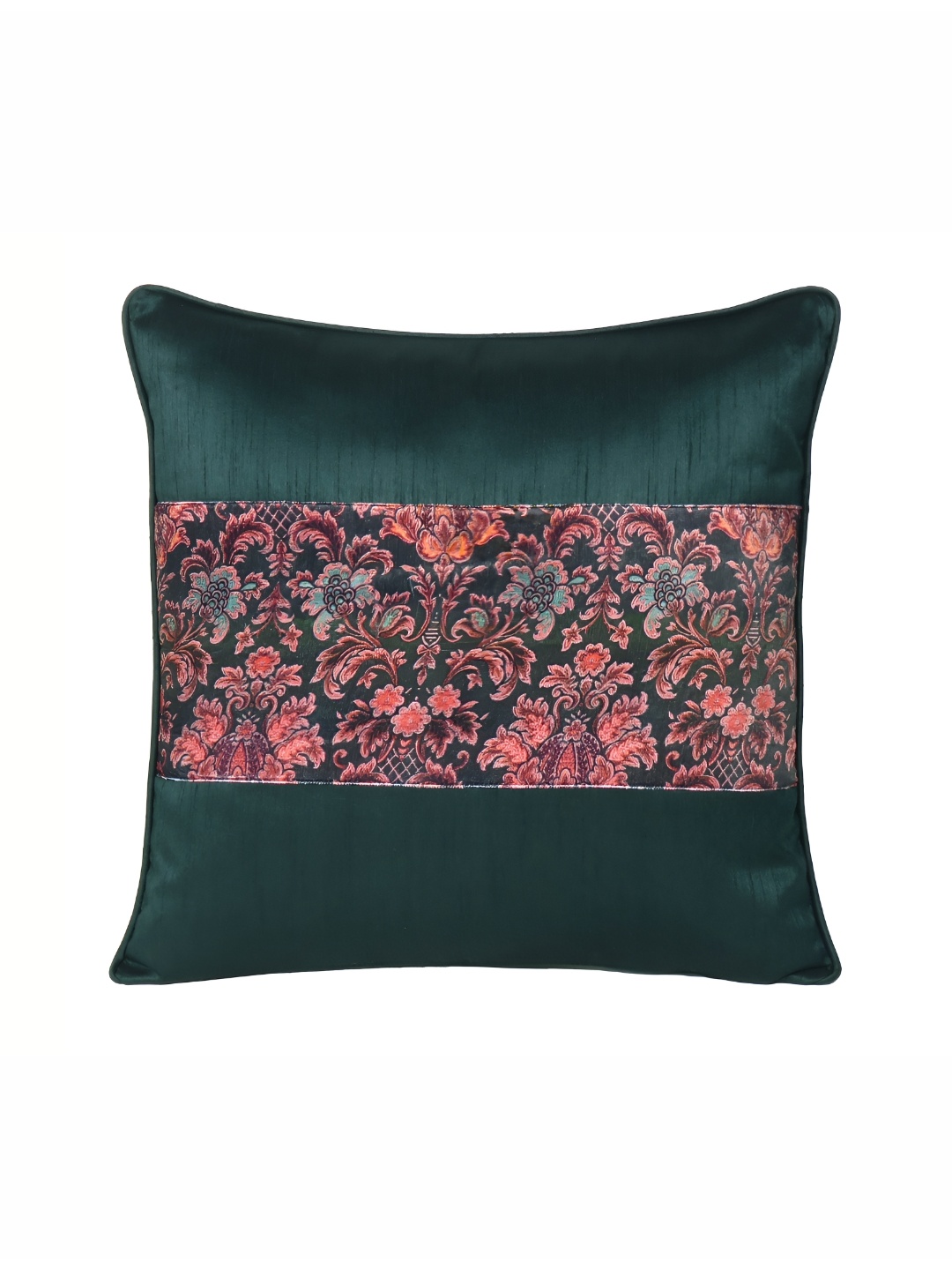 

OUSSUM Green & Pink Floral Velvet Square Cushion Cover