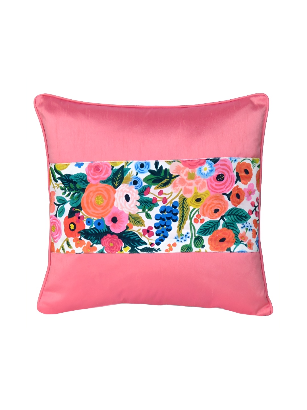 

OUSSUM Pink & Blue Floral Velvet Square Cushion Cover