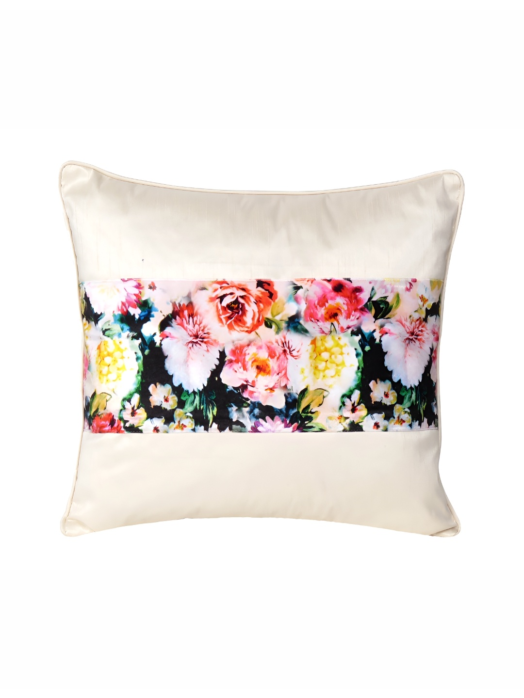 

OUSSUM Cream-Coloured & Green Floral Velvet Square Cushion Covers