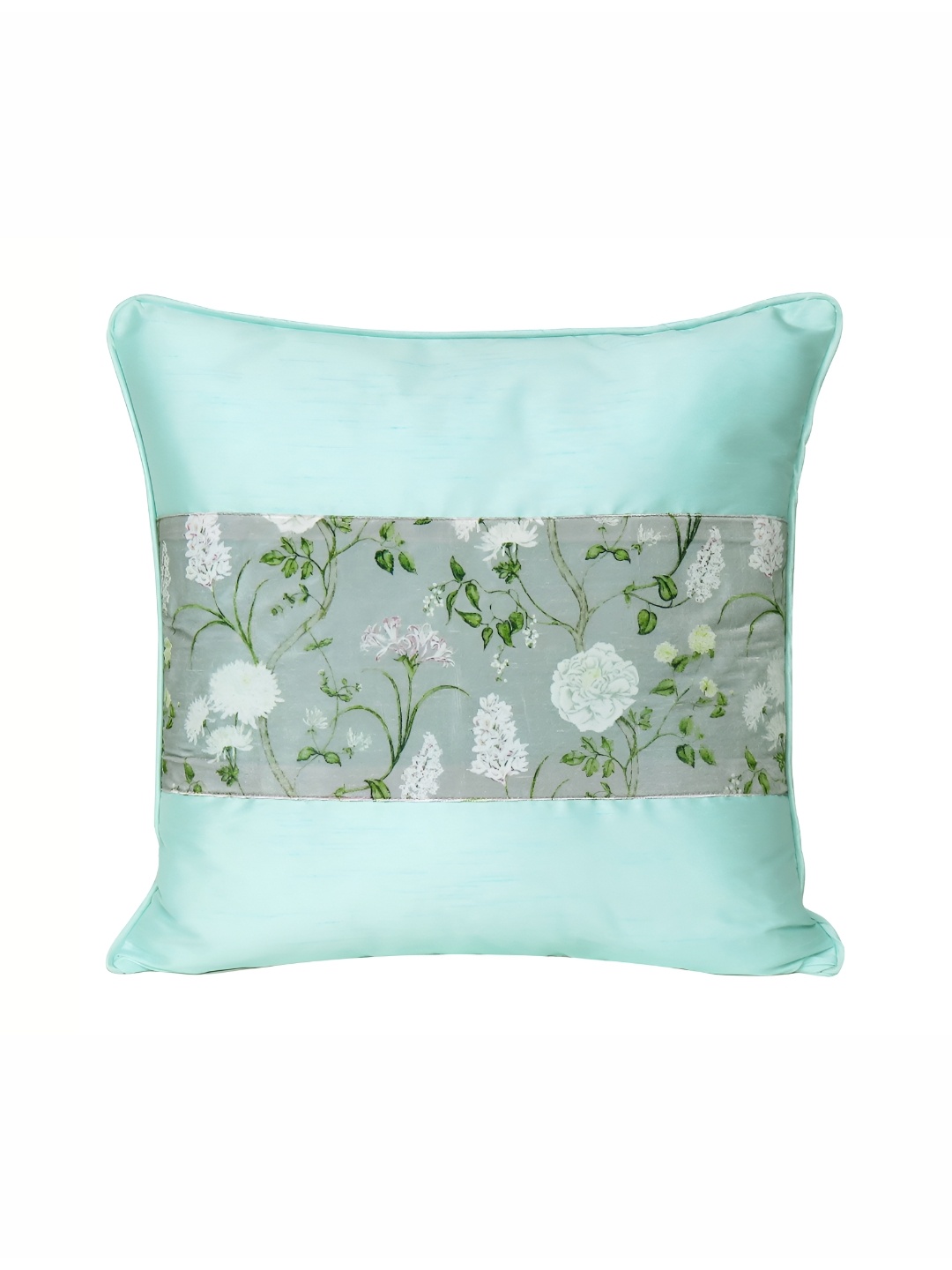 

OUSSUM Sea Green & Grey Floral Velvet Square Cushion Cover