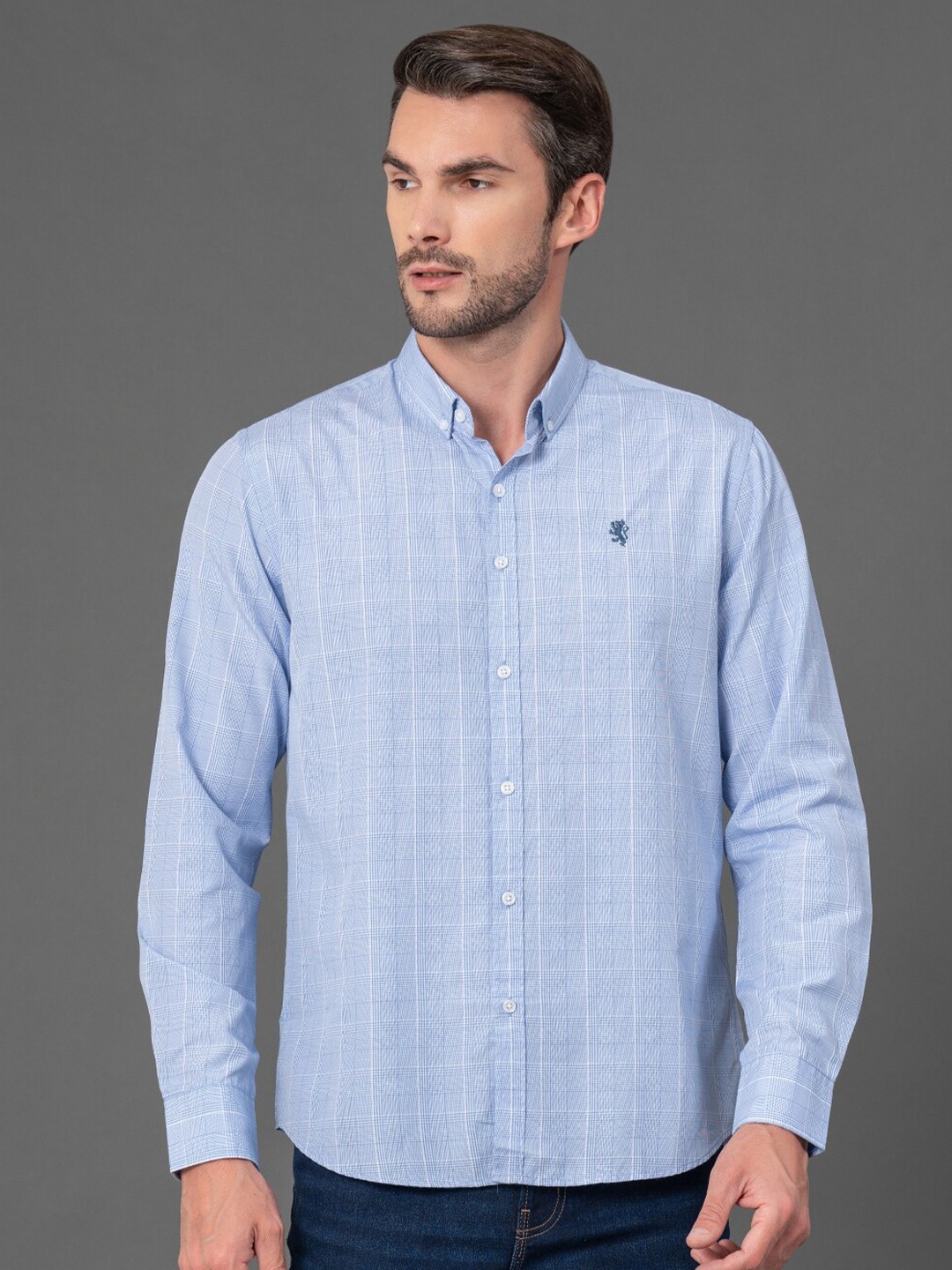 

Red Tape Checked Button-Down Collar Casual Shirt, Blue
