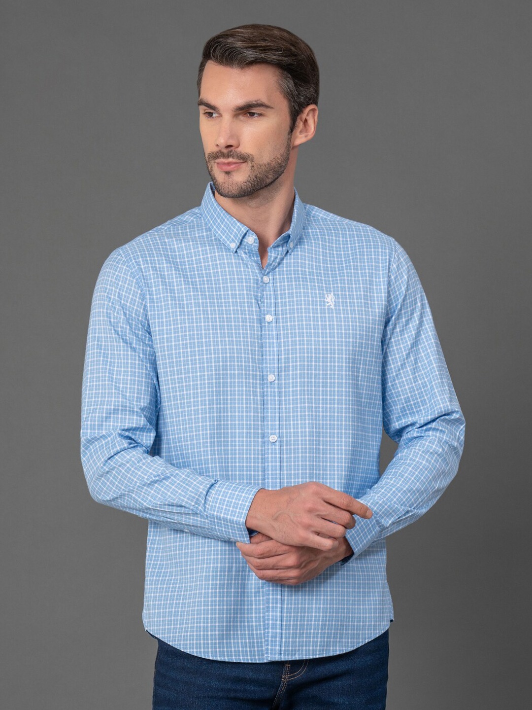 

Red Tape Regular Fit Long Sleeves Button-Down Collar Opaque Checked Casual Shirt, Blue