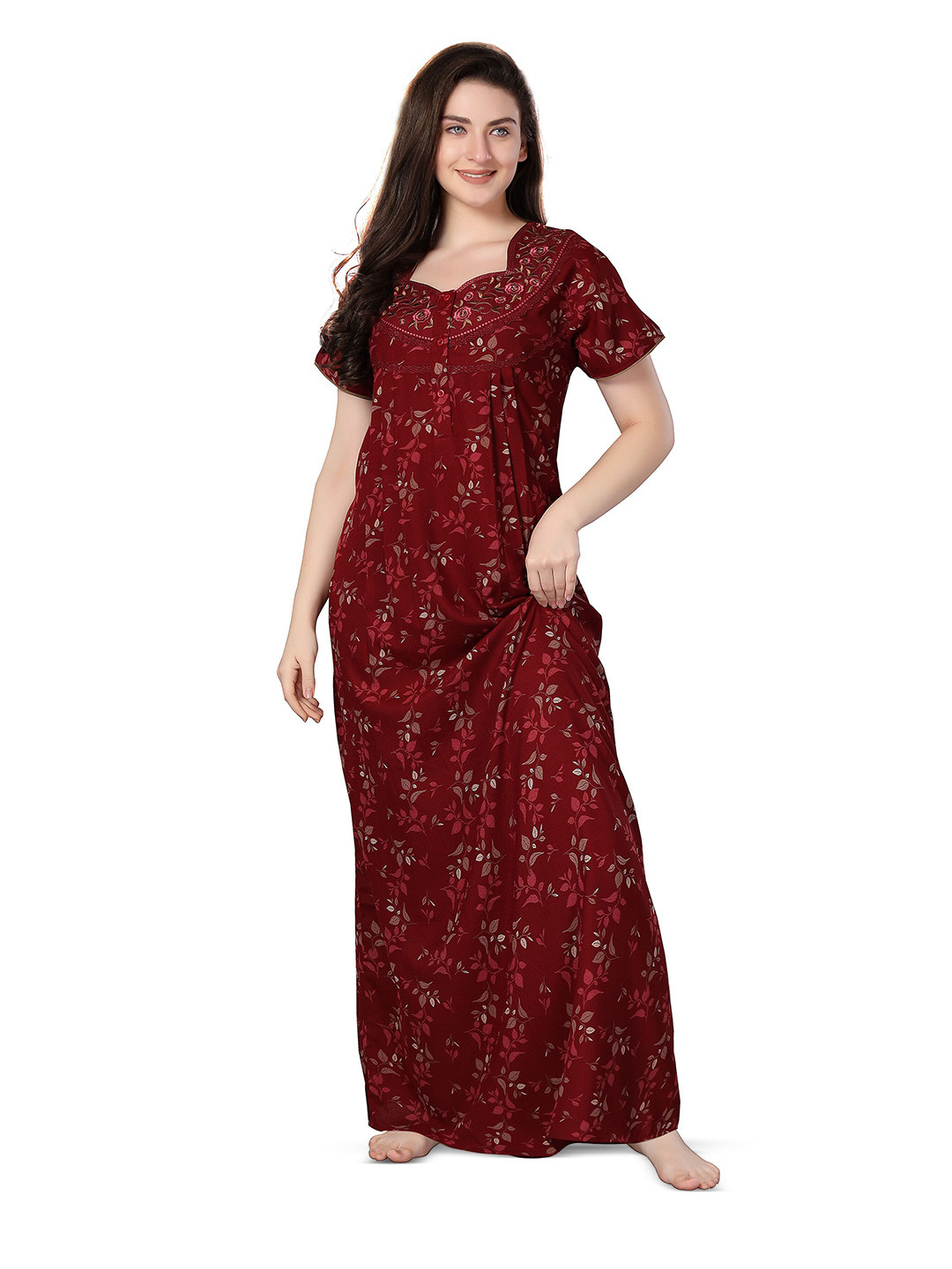 

Soulemo Floral Printed Maxi Nightdress, Maroon