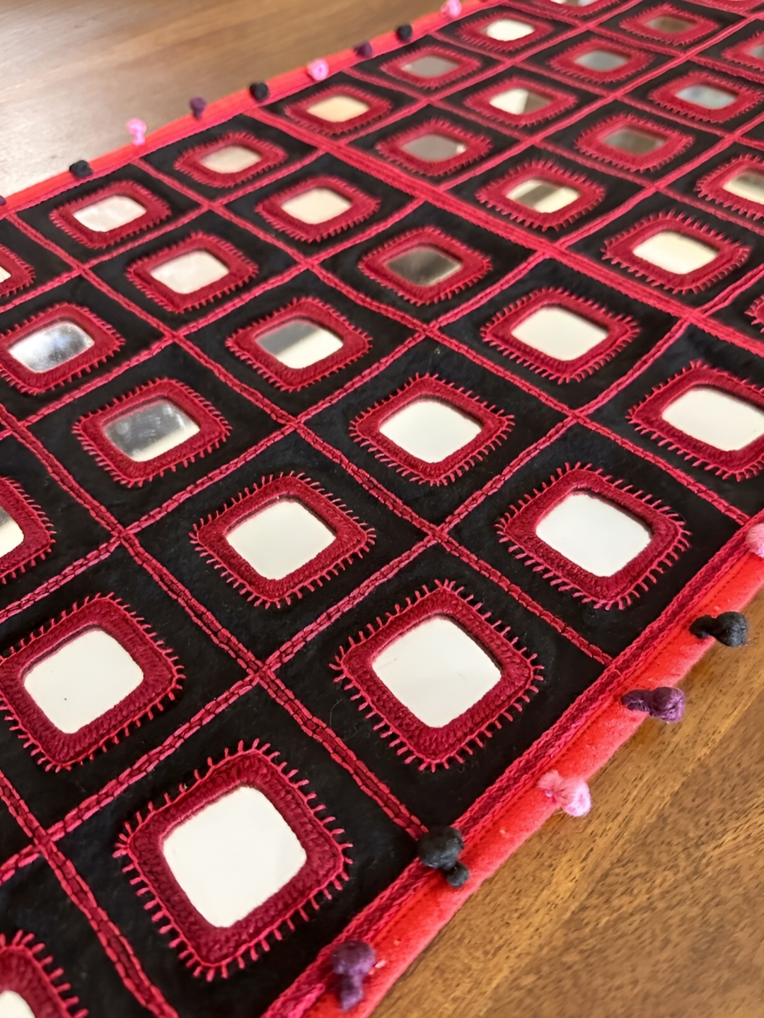 

Peepul Tree Black & Red Embroidered Pure Cotton Table Runner