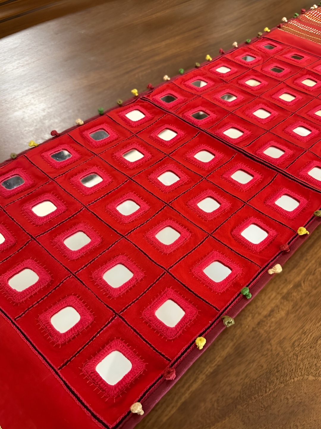 Peepul Tree Red Embroidered Pure Cotton Table Runner