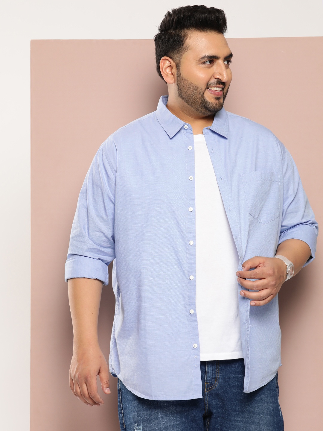 

Sztori Men Plus Size Classic Pure Cotton Casual Shirt, Blue