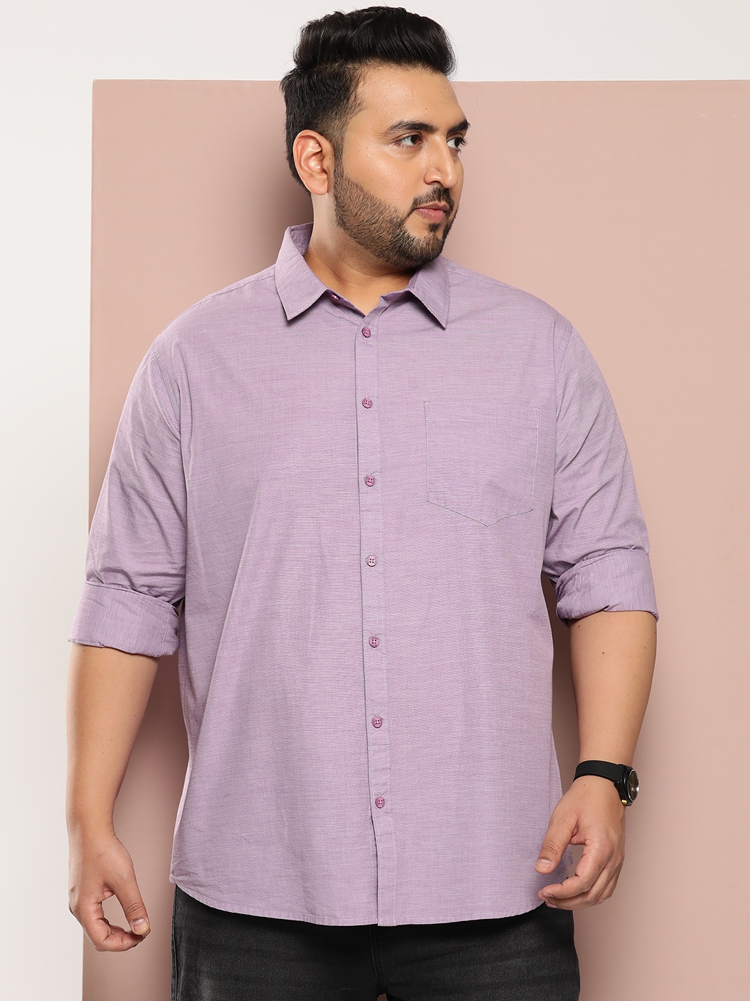 

Sztori Men Plus Size Classic Pure Cotton Casual Shirt, Purple
