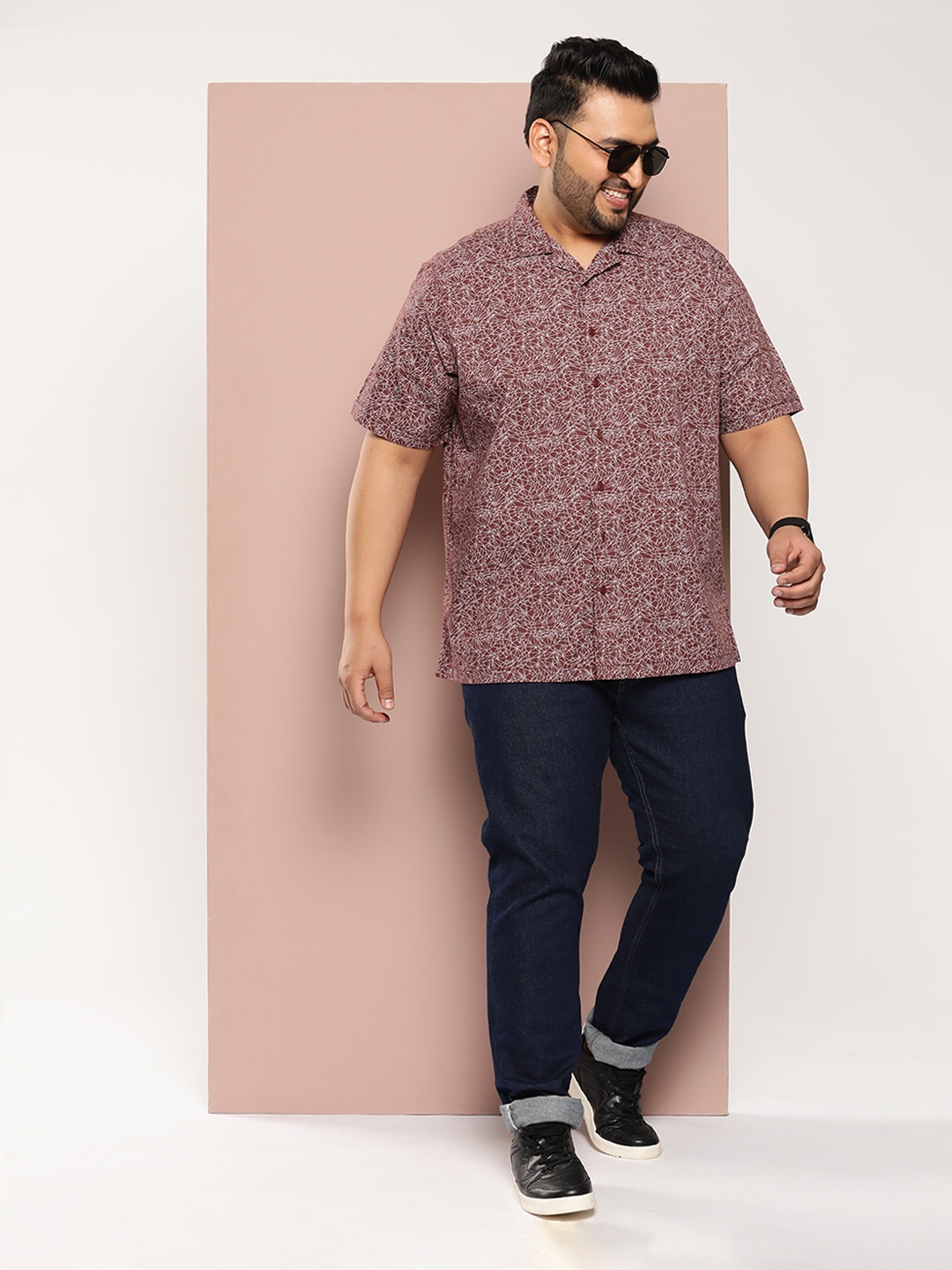 

Sztori Men Plus Size Comfort Printed Cuban Collar Pure Cotton Casual Shirt, Maroon