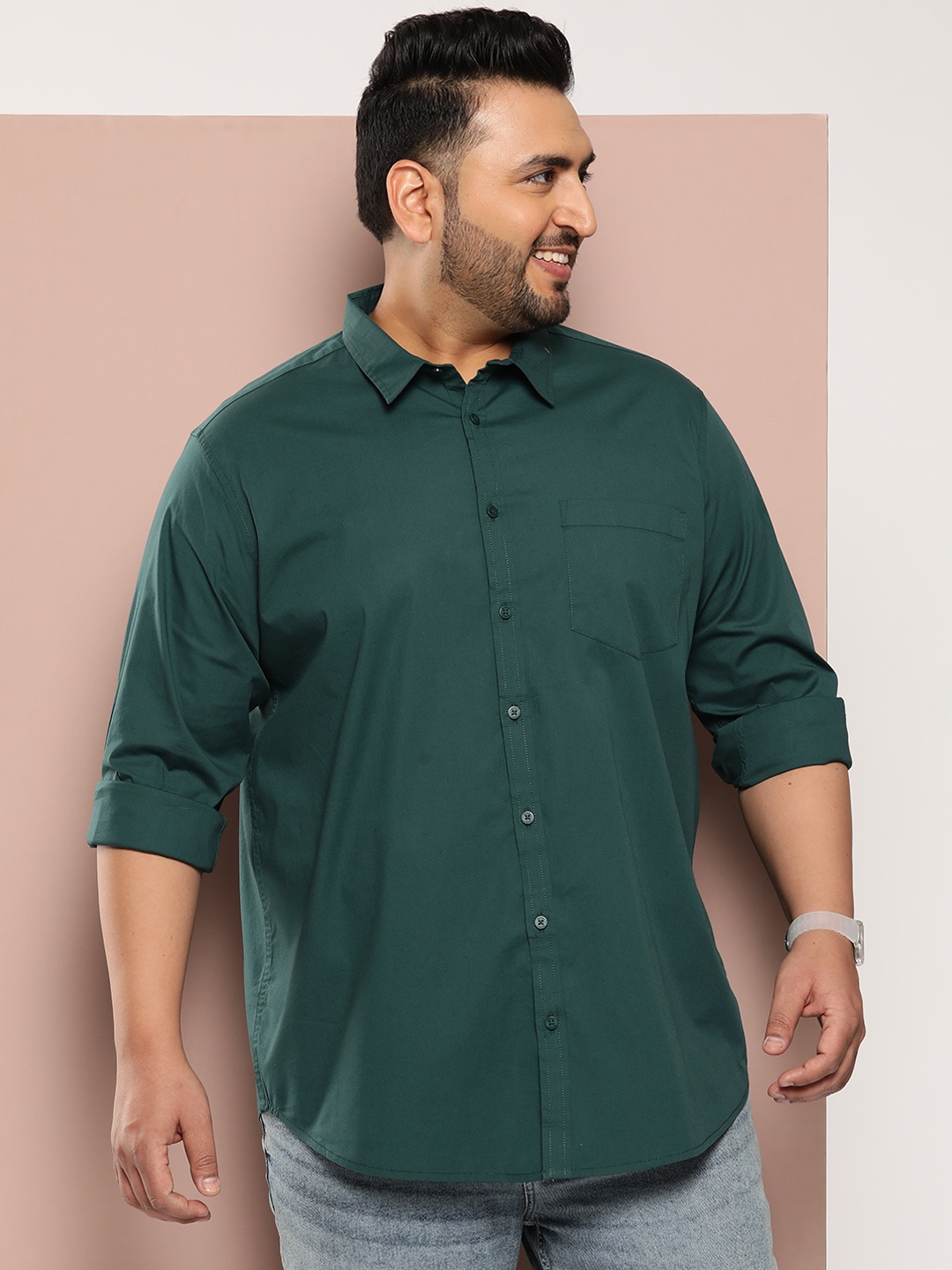 

Sztori Men Plus Size Classic Casual Shirt, Green