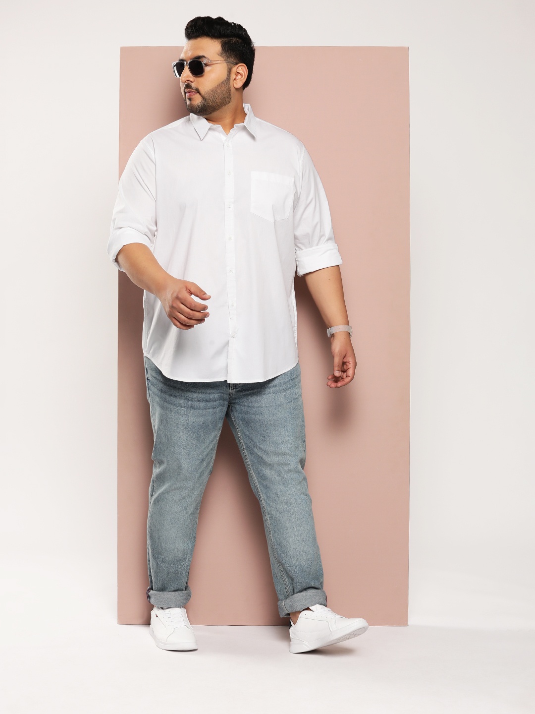 

Sztori Men Plus Size Classic Casual Shirt, White