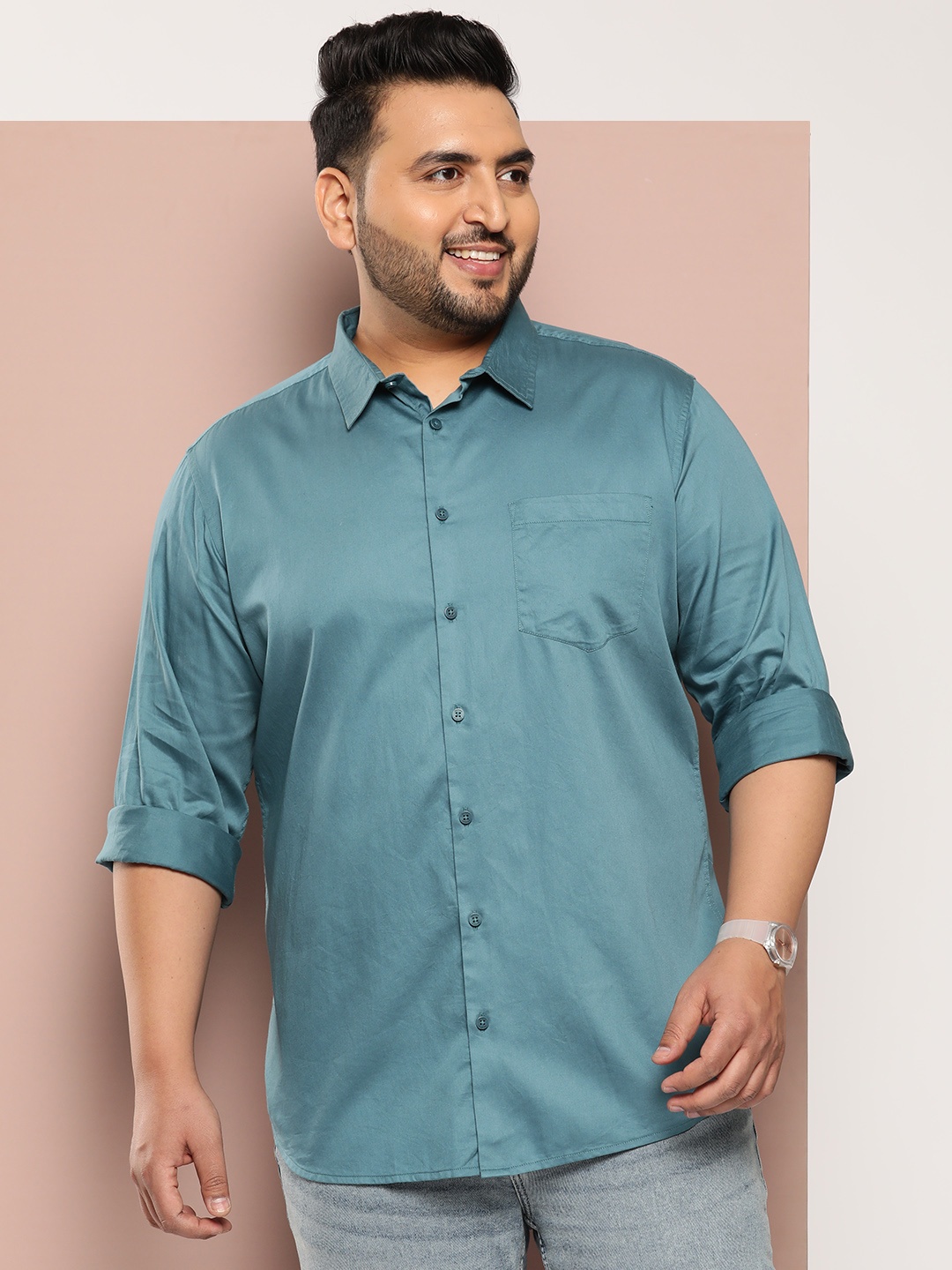 

Sztori Men Plus Size Classic Pure Cotton Casual Shirt, Teal