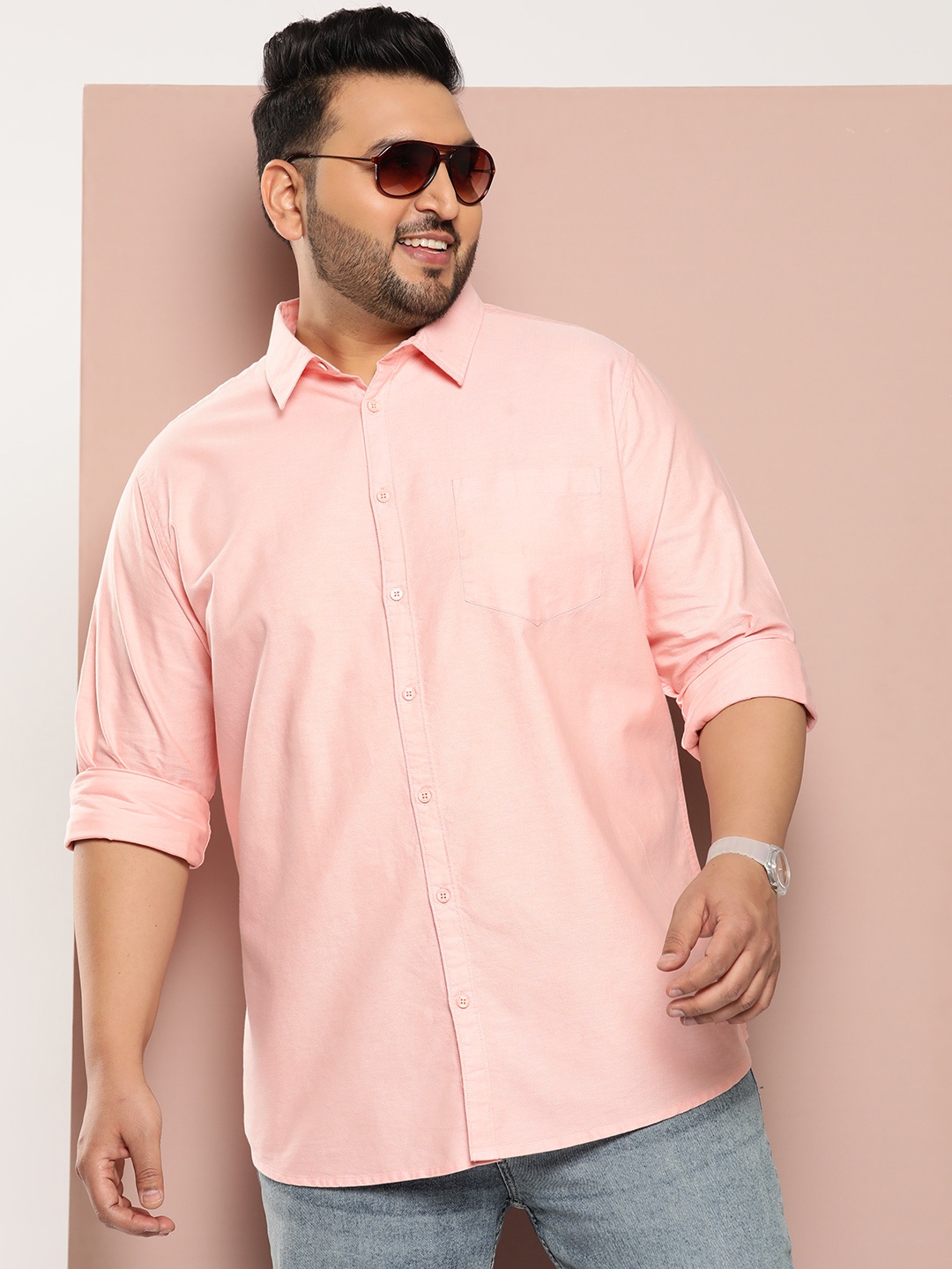 

Sztori Men Plus Size Classic Pure Cotton Casual Shirt, Coral