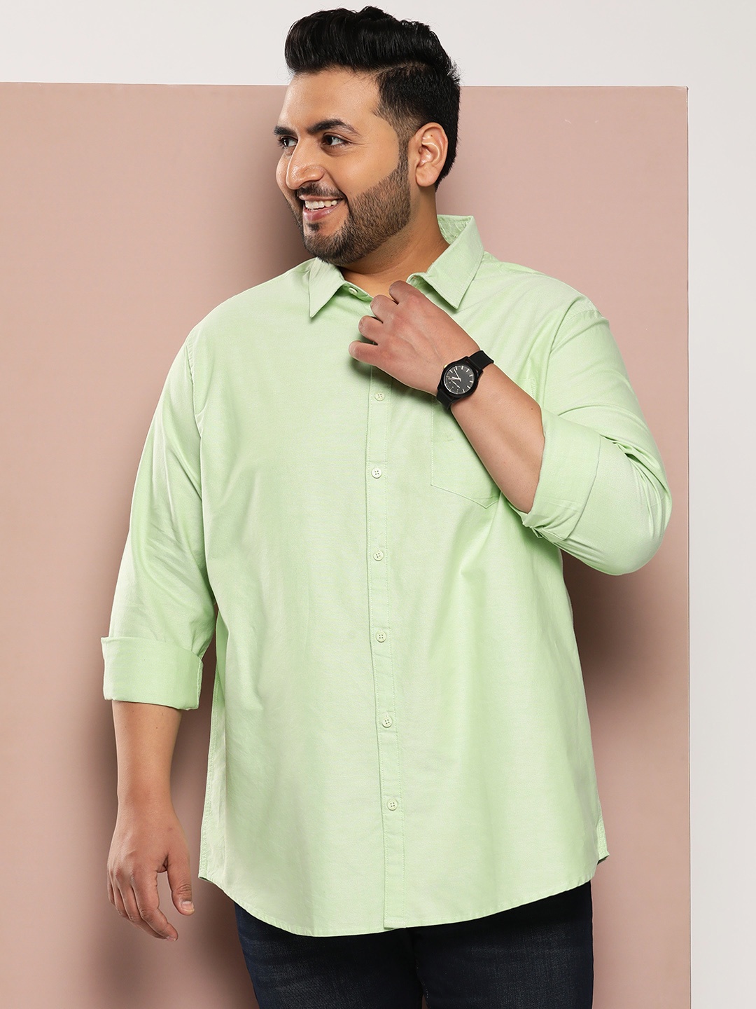 

Sztori Men Plus Size Classic Pure Cotton Casual Shirt, Lime green