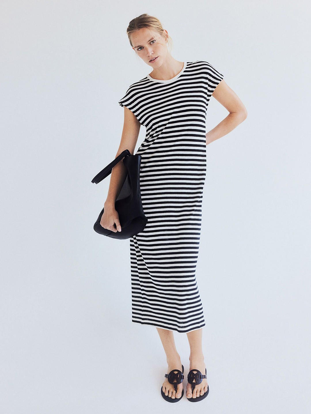 

H&M Striped Midi Dress, Black