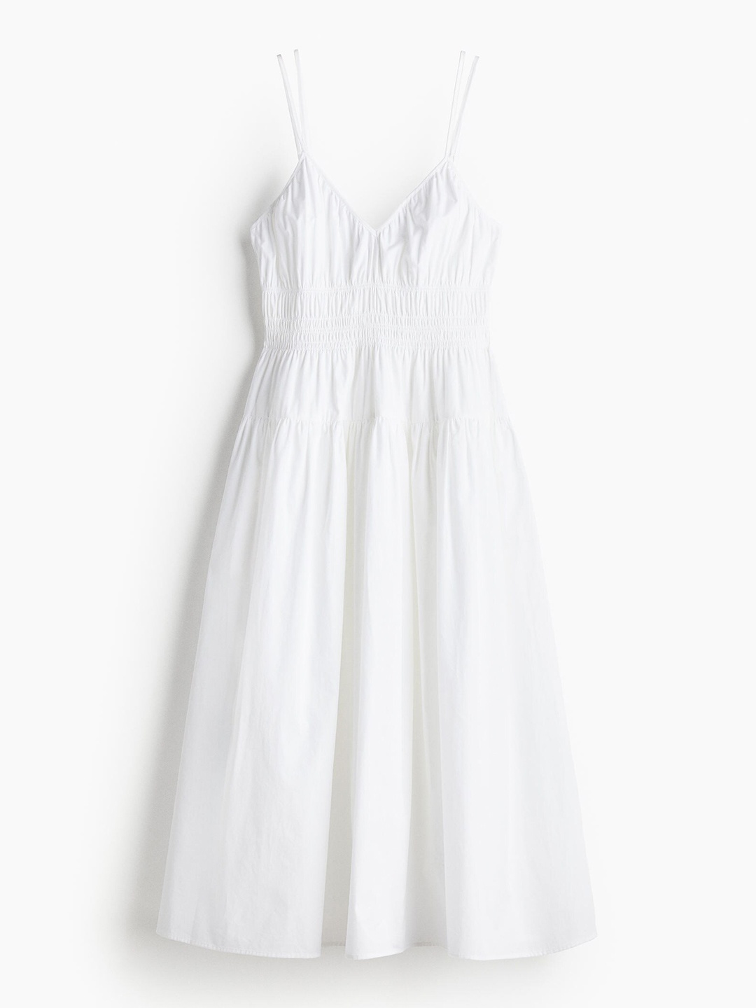 

H&M Women Pure Cotton Smocked-Waist Cotton Dress, White