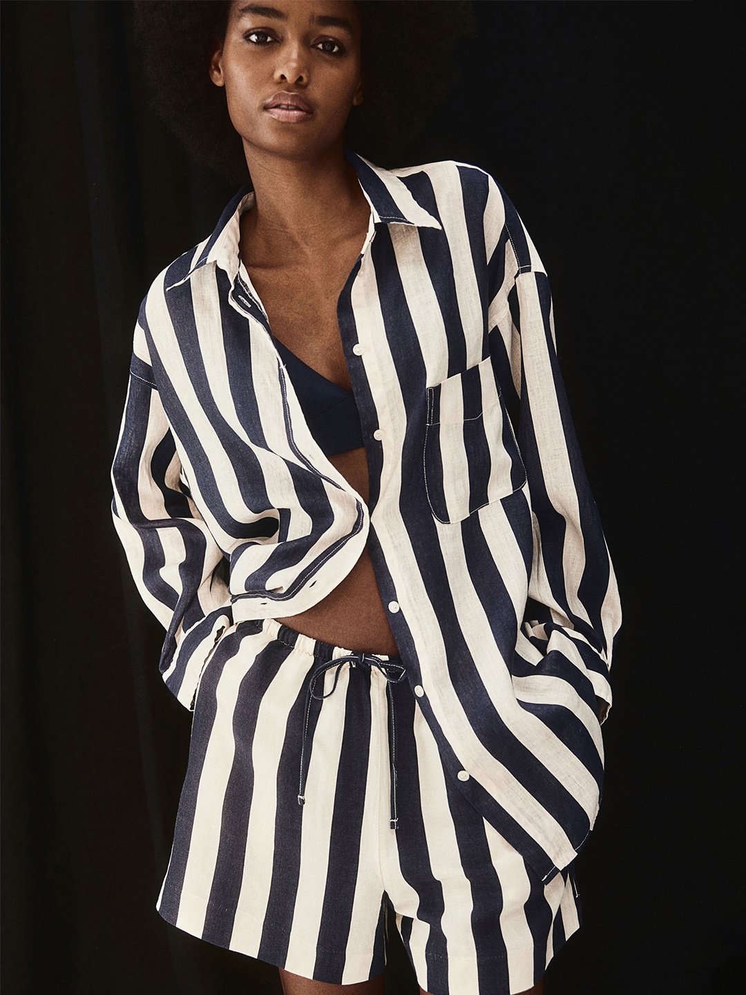 

H&M Oversized Linen Shirt, Navy blue