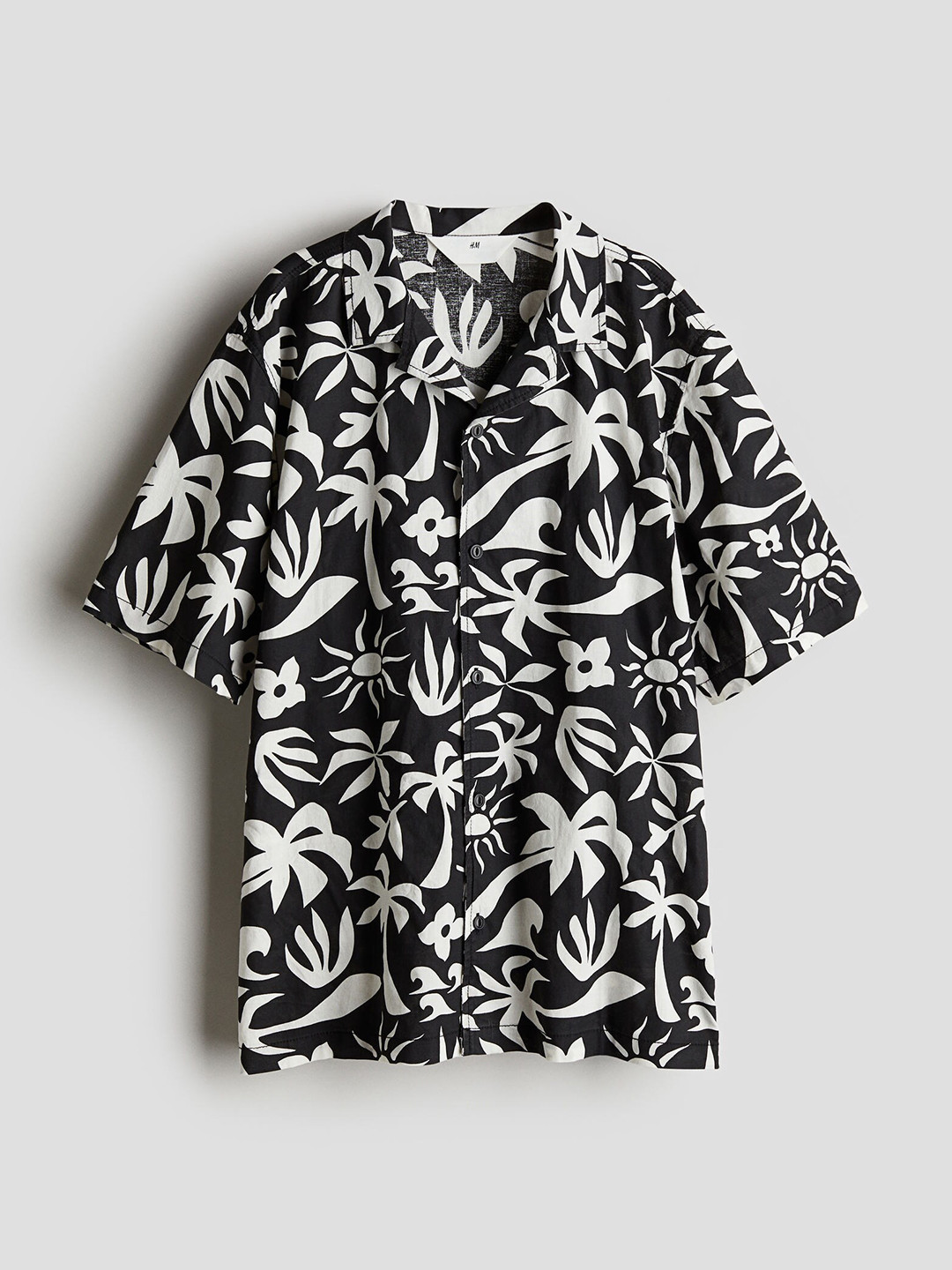 

H&M Boys Pure Cotton Short-Sleeved Resort Shirt, Black