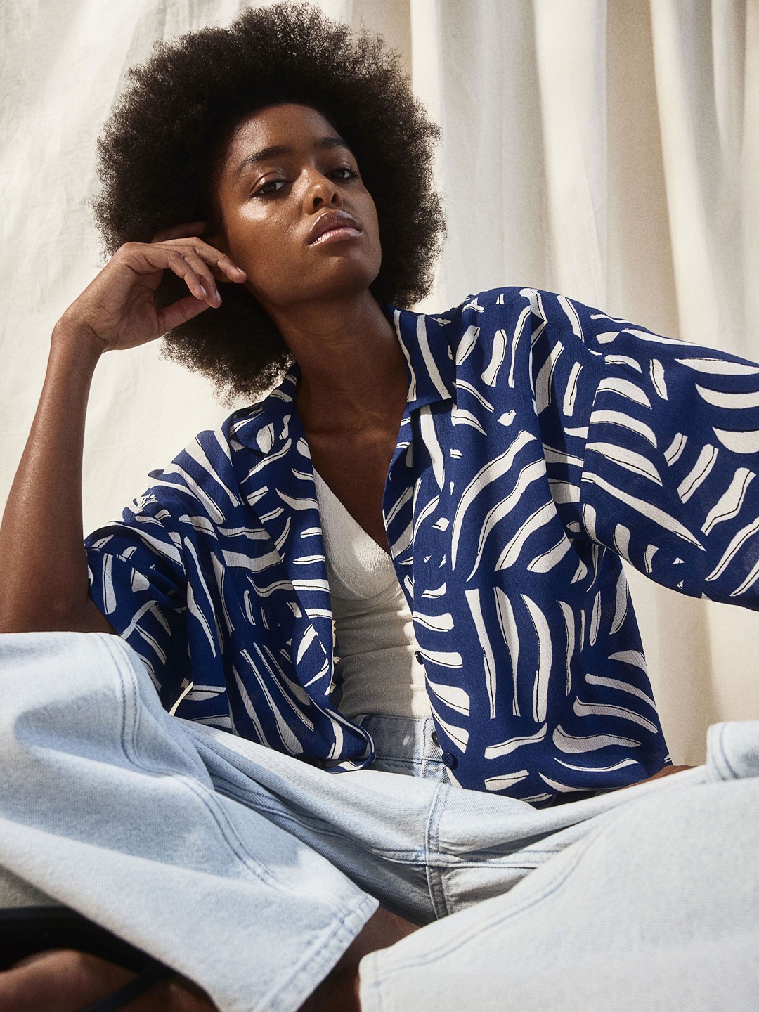 

H&M Oversized Resort Shirt, Blue