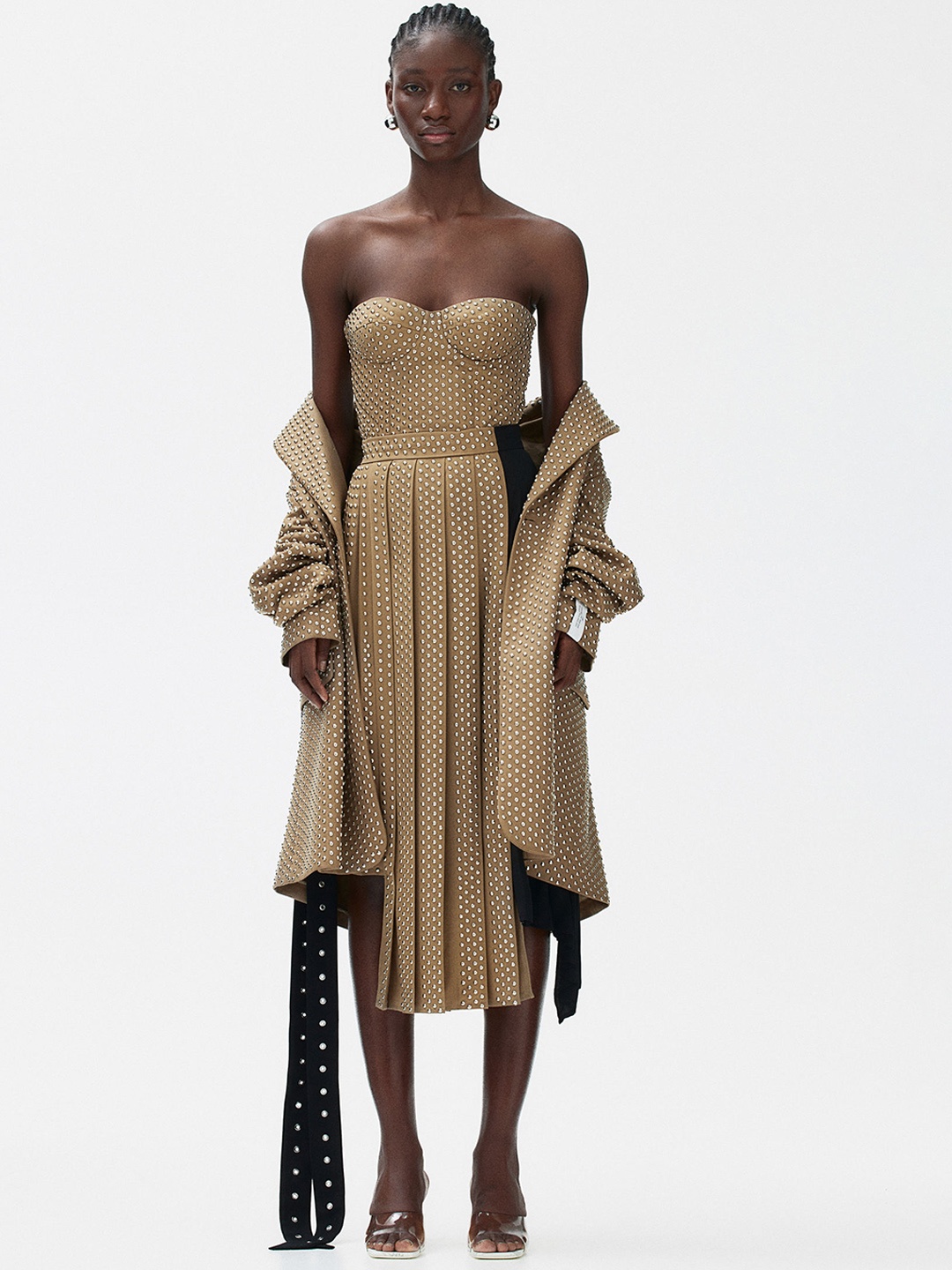 

H&M Women Wool-Blend Studded Skirt, Beige