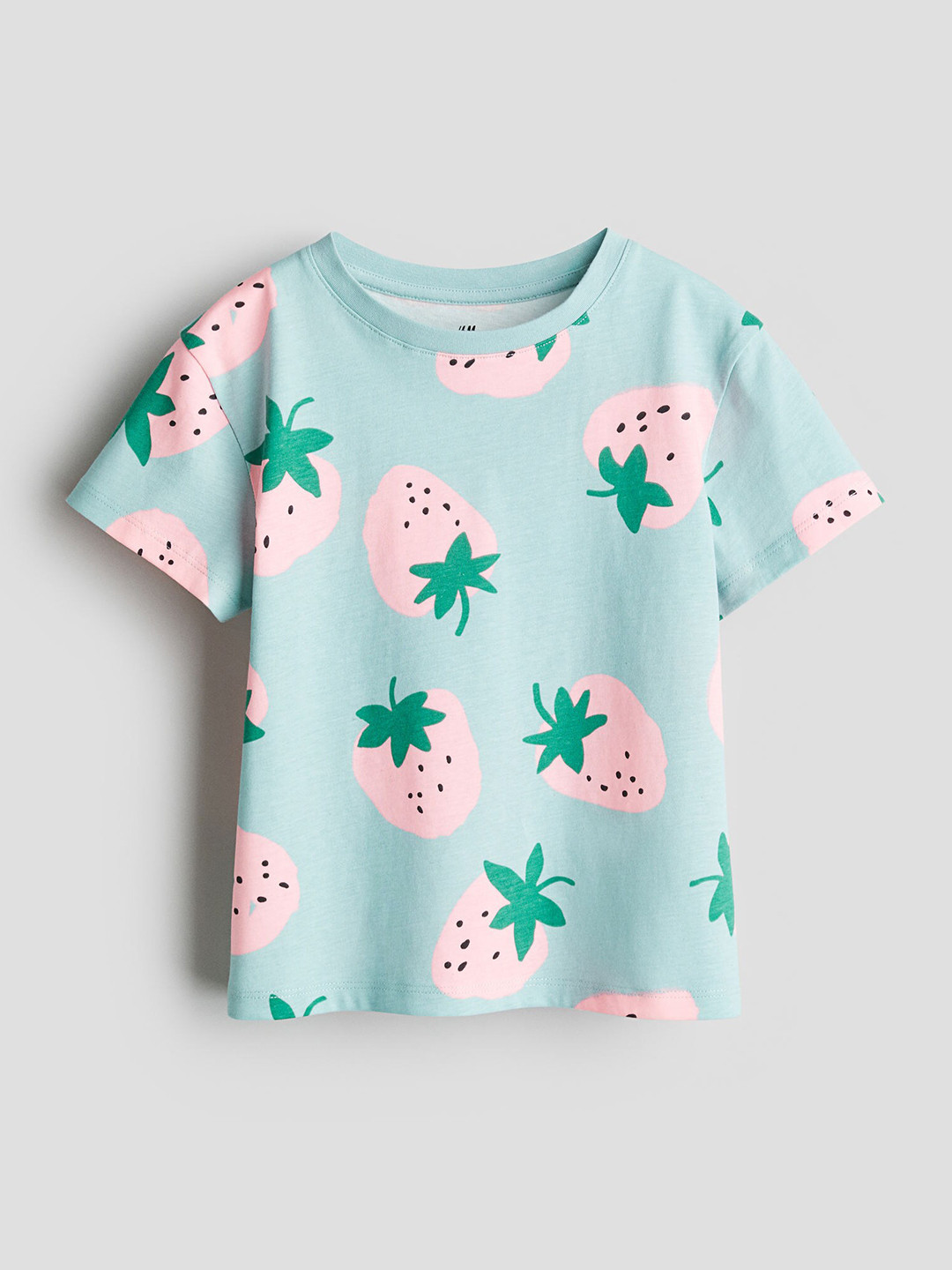 

H&M Girls Pure Cotton Printed T-shirt, Turquoise blue