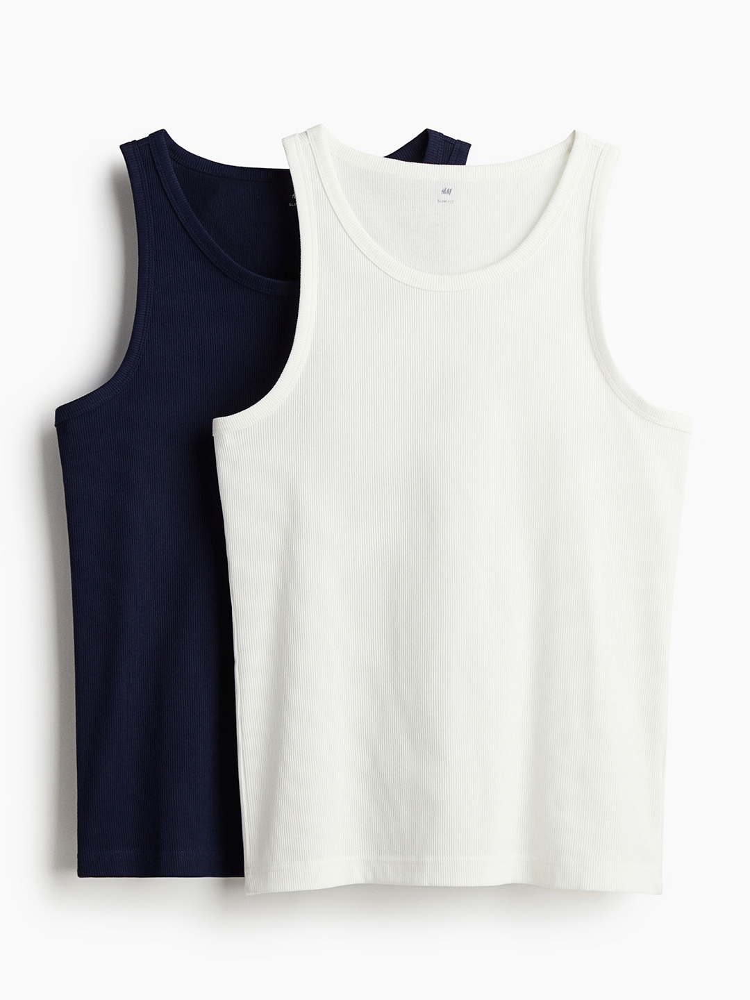 

H&M Men 2-Pack Slim Fit Ribbed Vest Tops, Navy blue