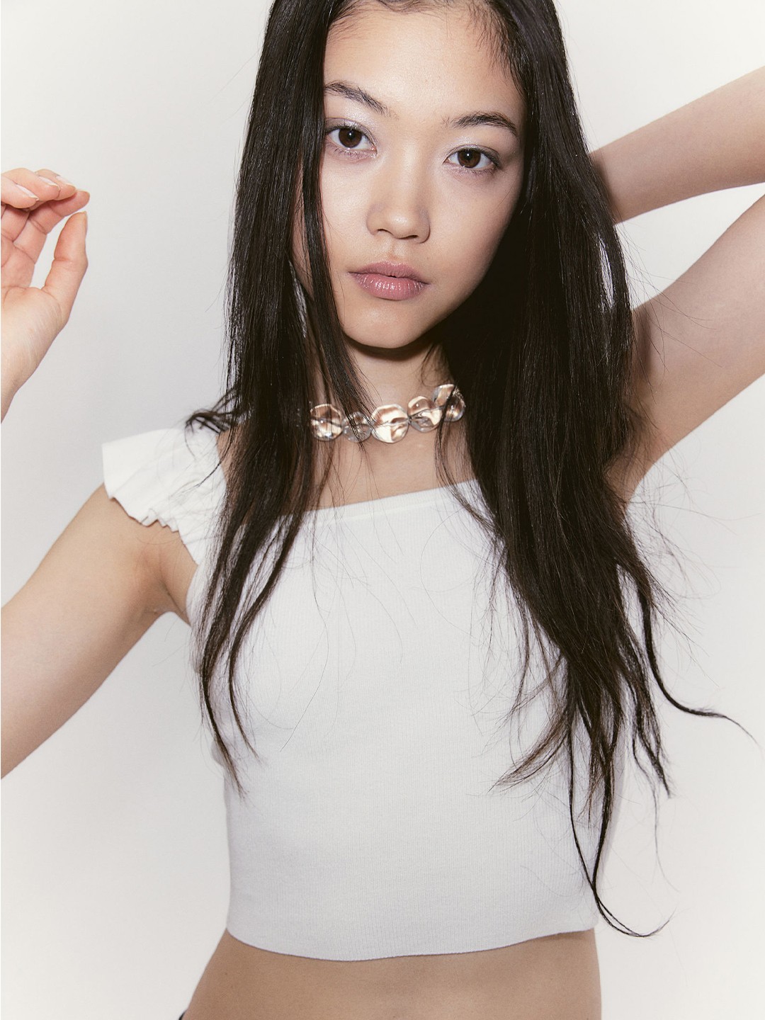 

H&M Flutter-Sleeved Rib-Knit Top, White