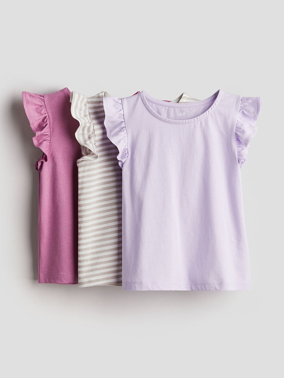 

H&M Girls Pure Cotton 3-Pack Flutter-Sleeved Tops, Pink