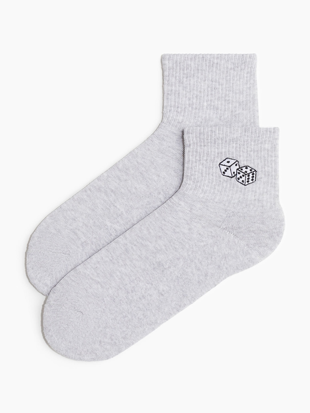 

H&M Men Embroidery-Motif Socks, Grey