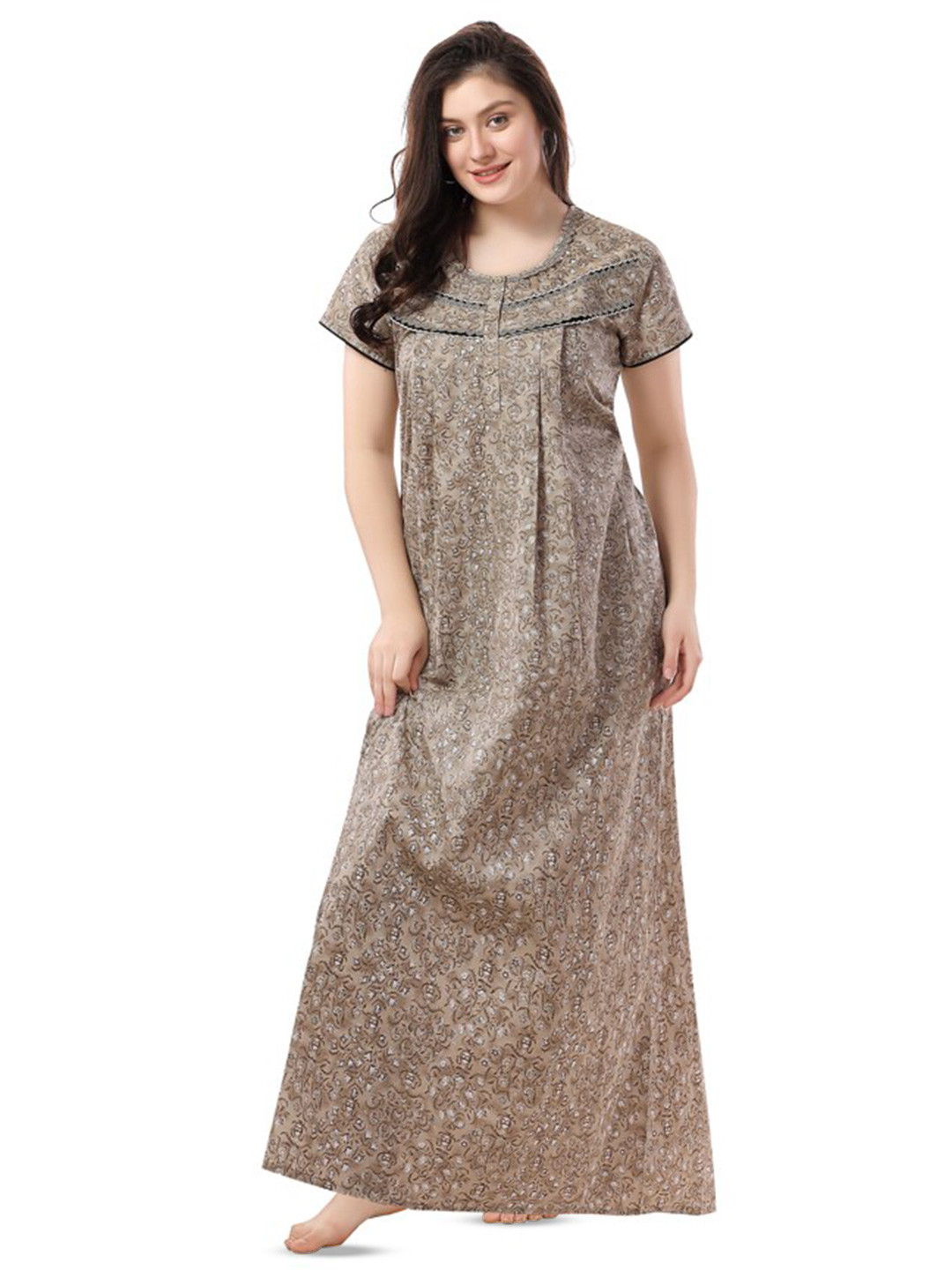 

Soulemo Floral Printed Maxi Pure Cotton Nightdress, Bronze