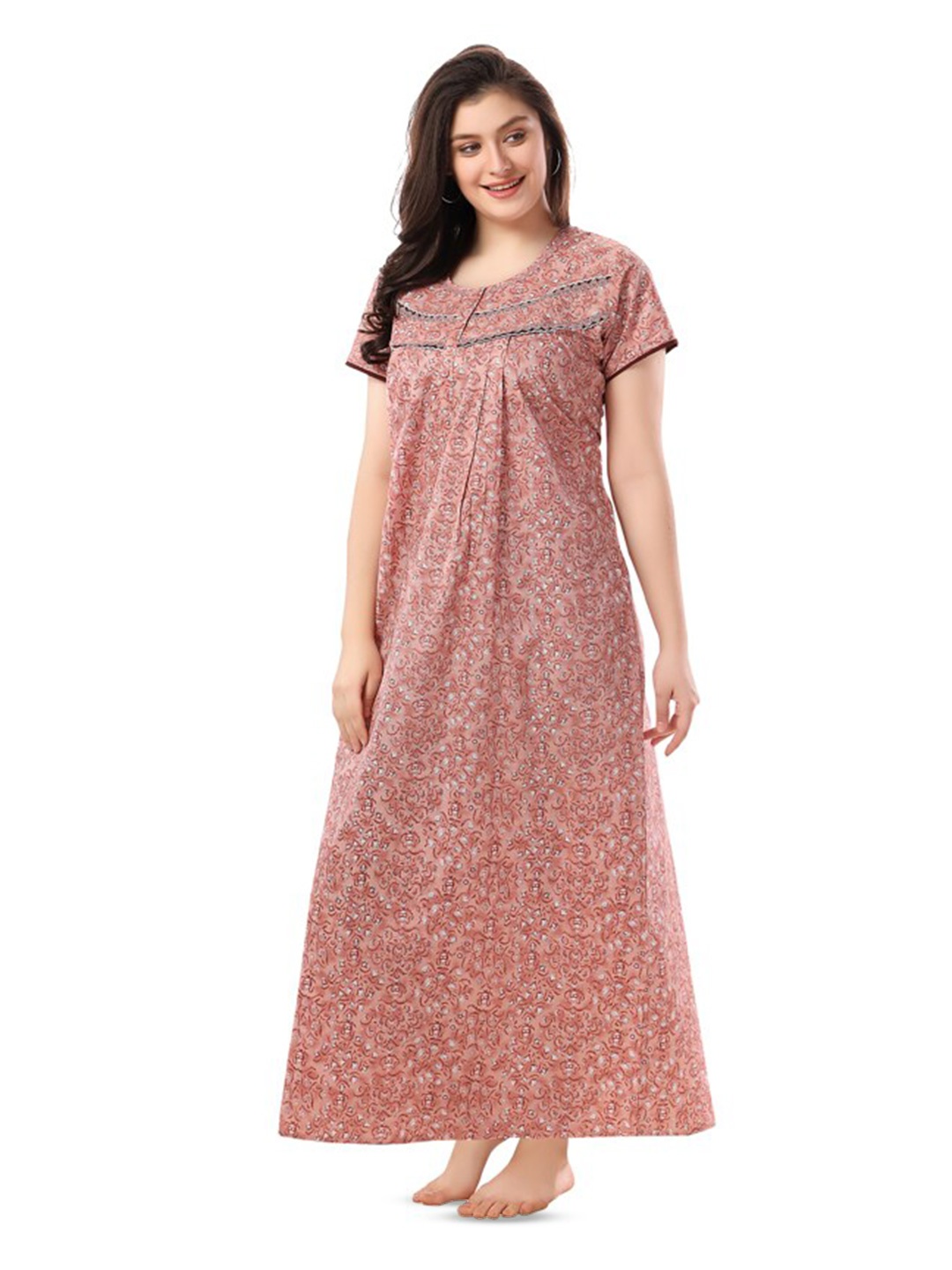 

Soulemo Floral Printed Maxi Pure Cotton Nightdress, Peach