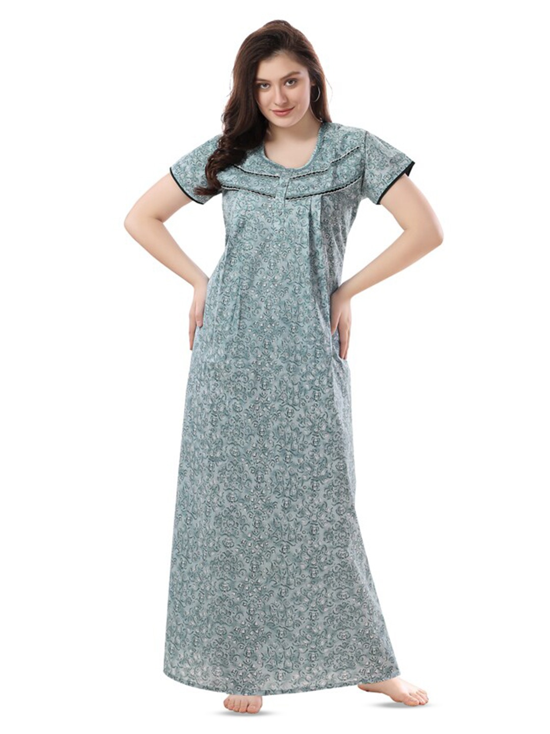

Soulemo Floral Printed Maxi Pure Cotton Nightdress, Turquoise blue