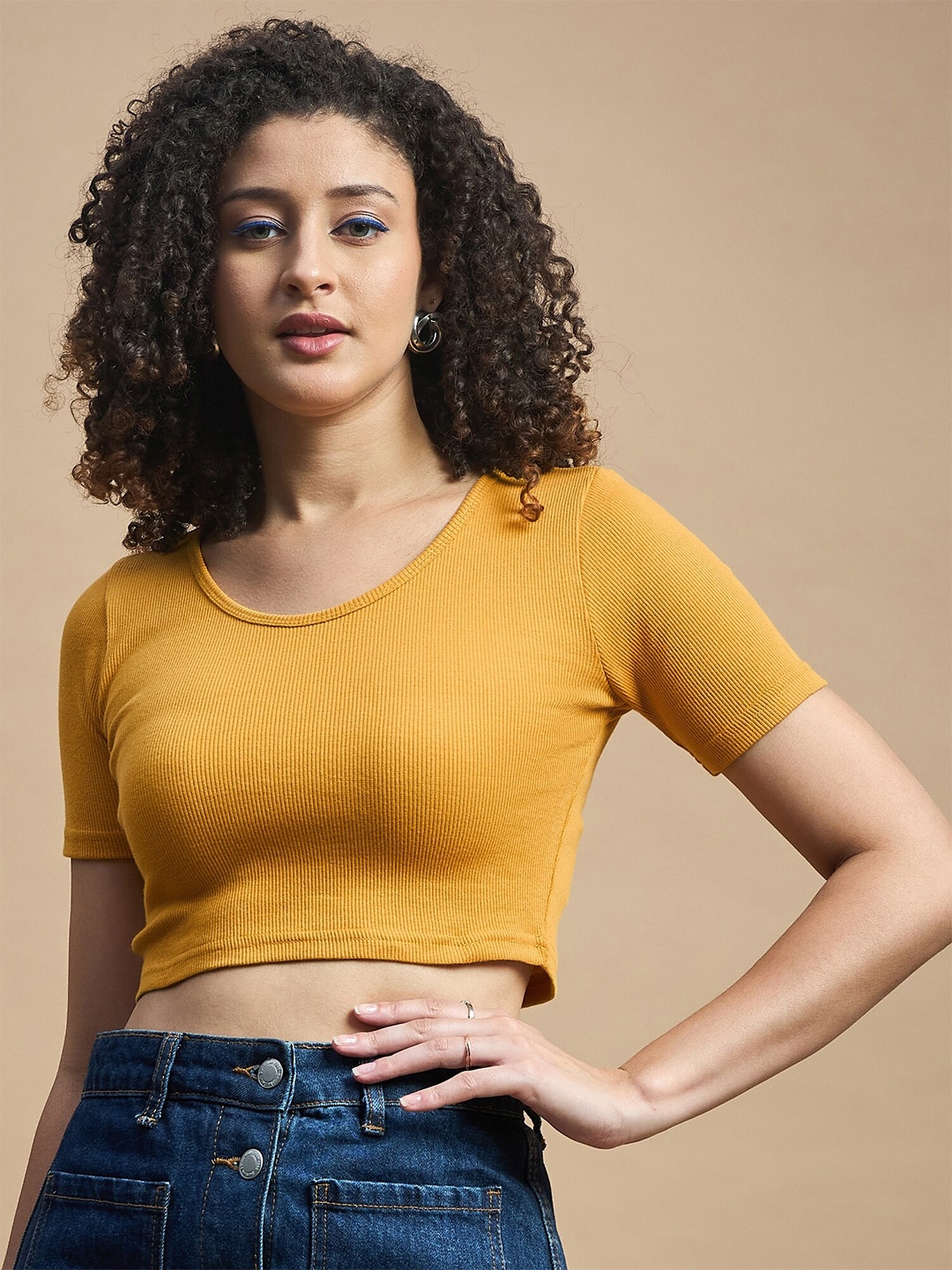 

The Roadster Lifestyle Co. Mustard Yellow Round Neck Crop Top