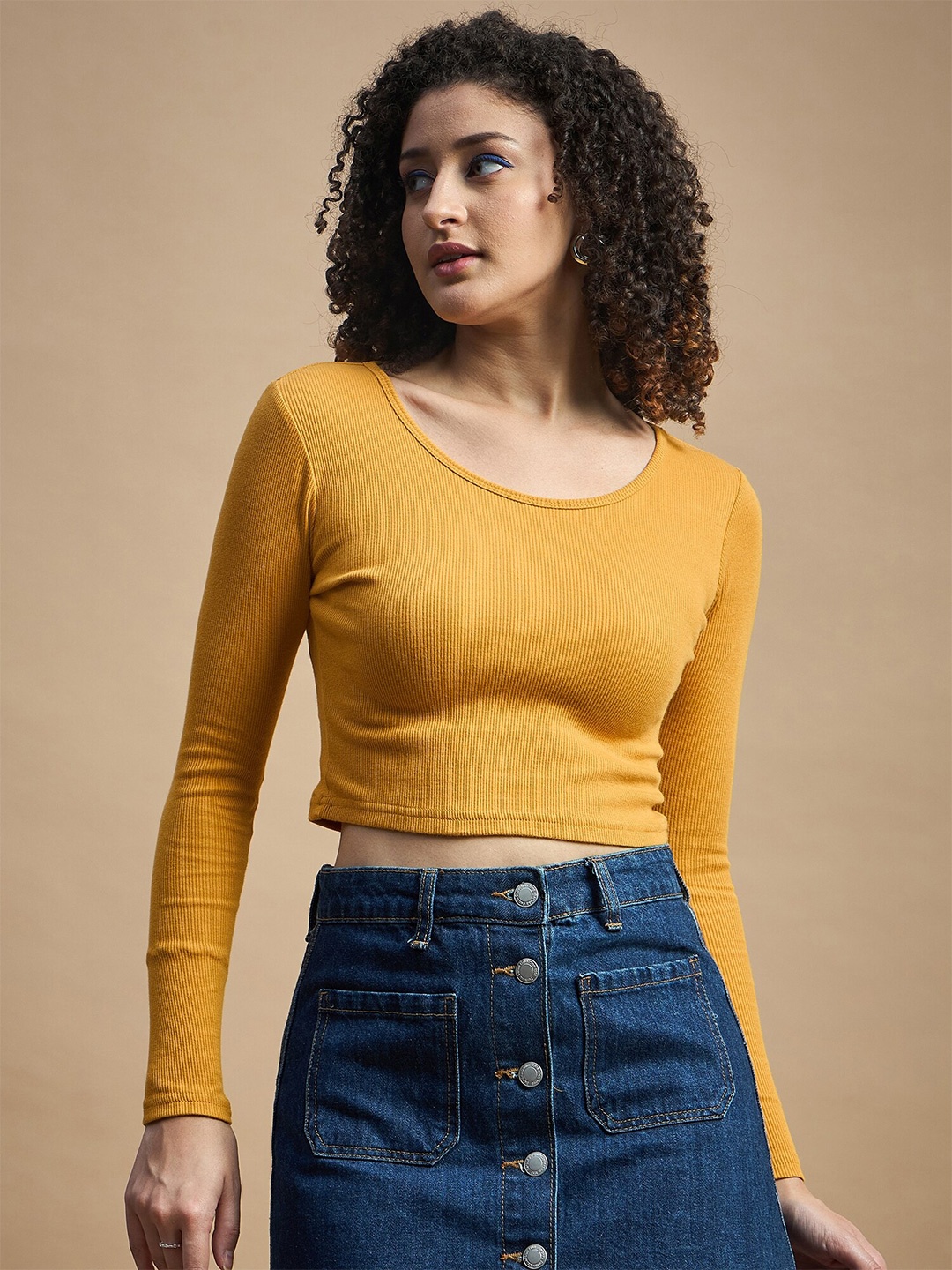 

The Roadster Life style Co. Long Sleeved Cropped Top, Mustard