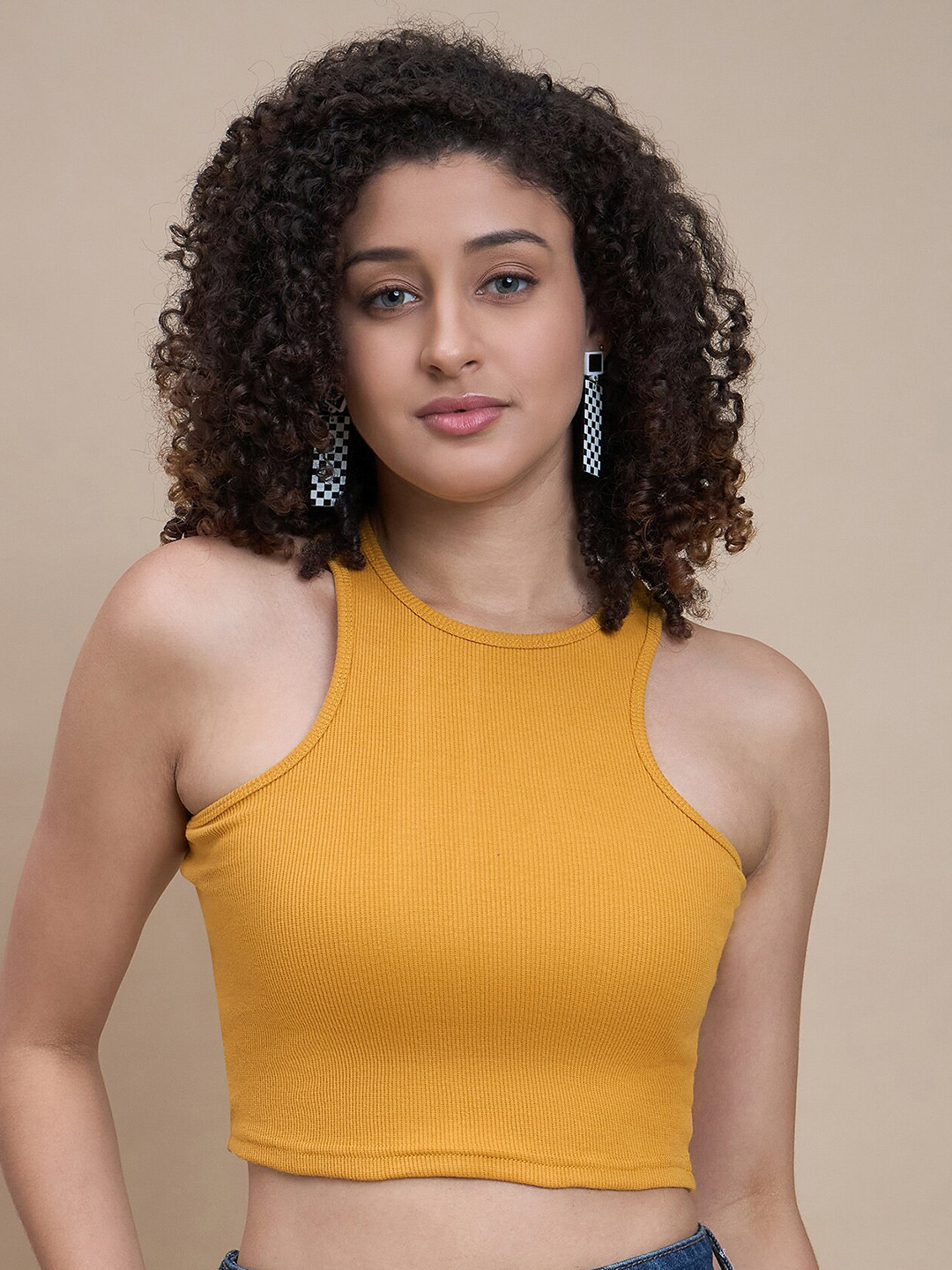 

The Roadster Lifestyle Co. Ribbed Fitted Crop Top, Mustard