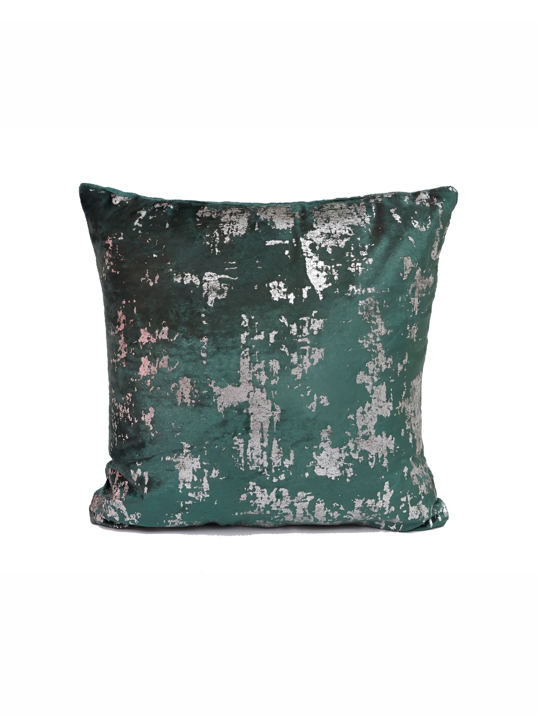 

House of Harkaari Green & Silver-Toned Abstract Velvet Square Cushion Covers