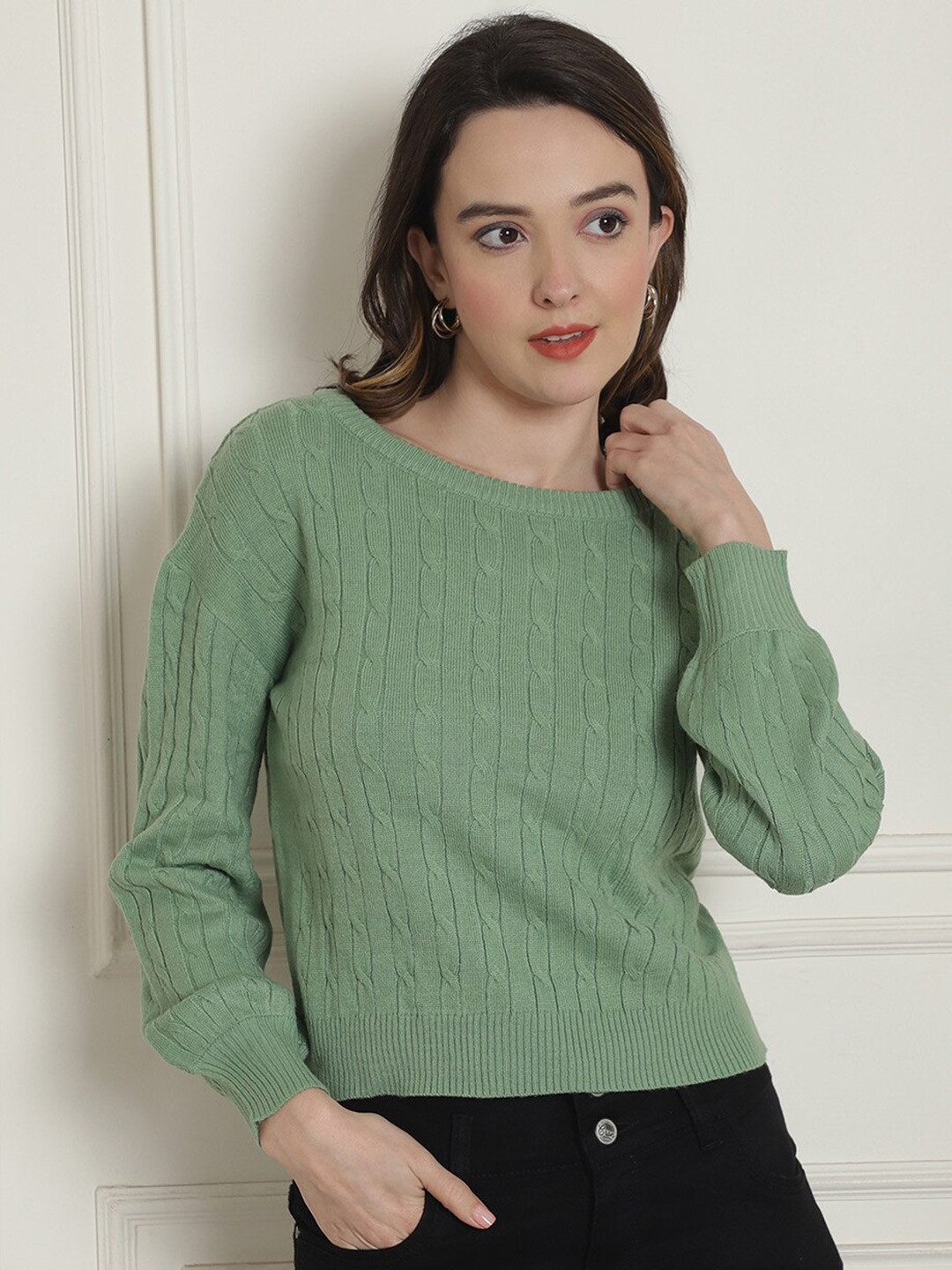 

NoBarr Cable Knit Acrylic Pullover Sweater, Green