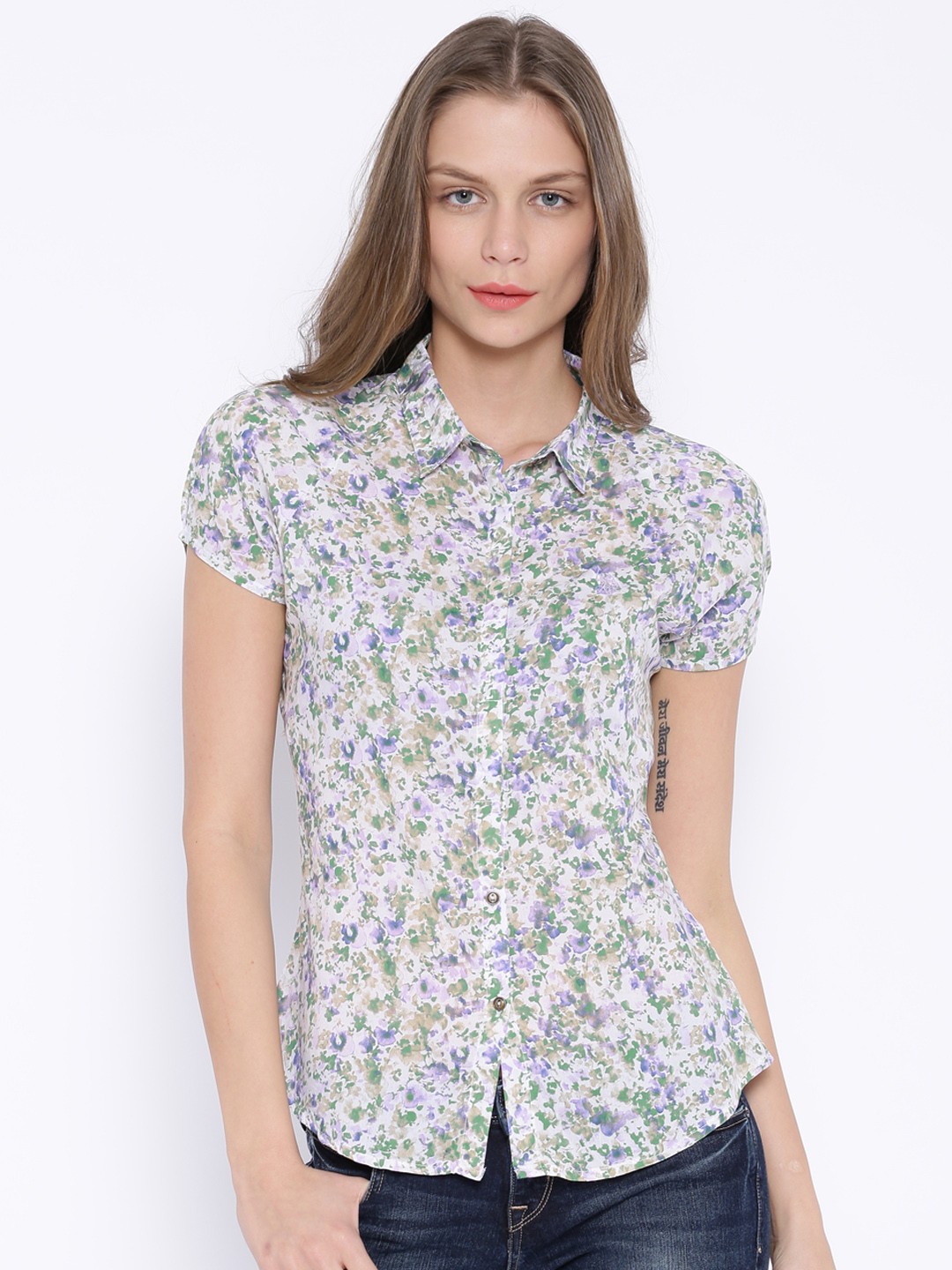 

U.S. Polo Assn. Women White Floral Print Shirt