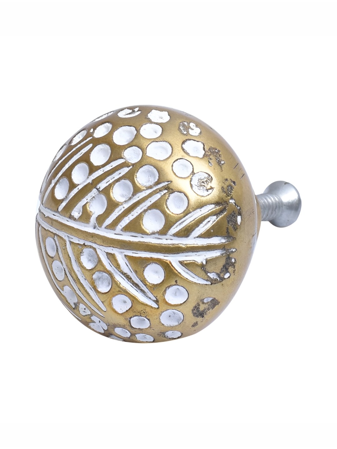 

Indianshelf White Fish Bone Dotted Aluminium Thick & Rust-free Cabinet Knob, Gold