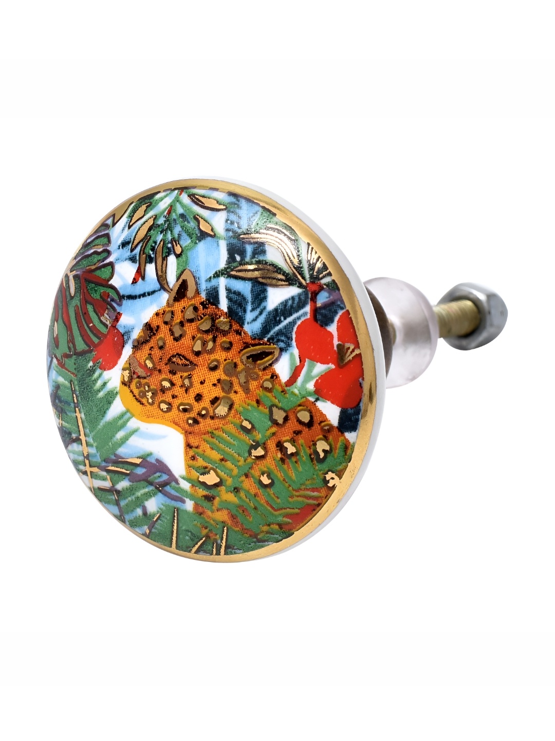 

Indianshelf Green & Orange Tropical Jaguar Printed Cabinet Knobs