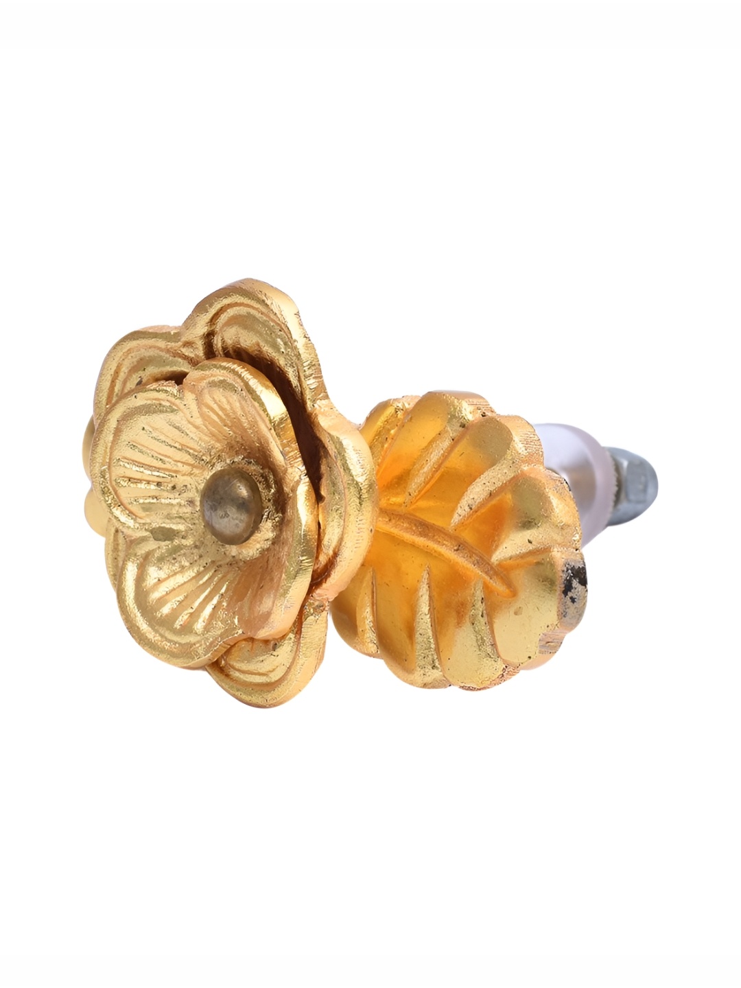 

Indianshelf Rose Flower On Leaf Aluminium Cabinet Knob, Gold