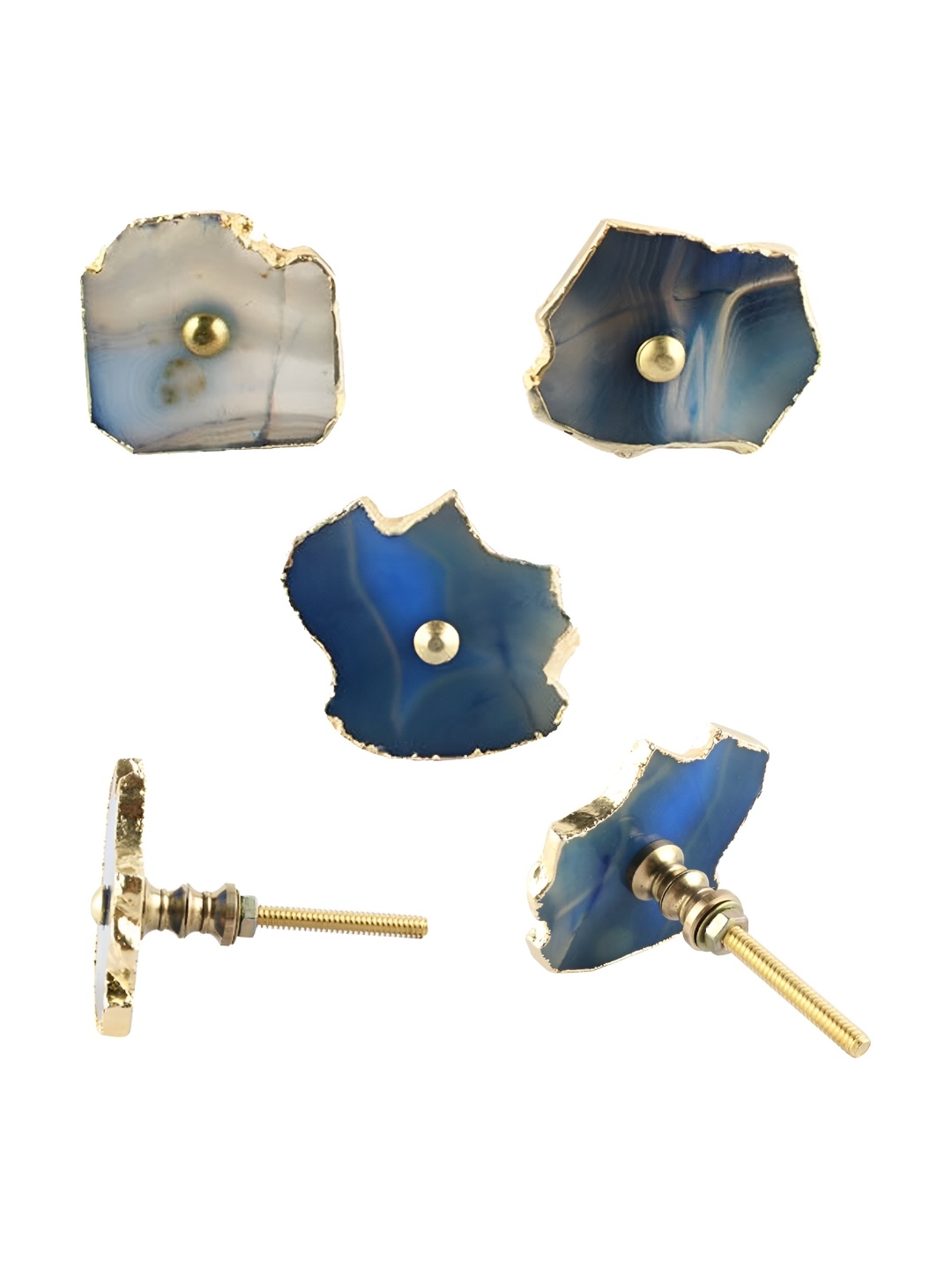 

Indianshelf Blue & Beige 5 Pieces Agate Stone Cabinet Knob