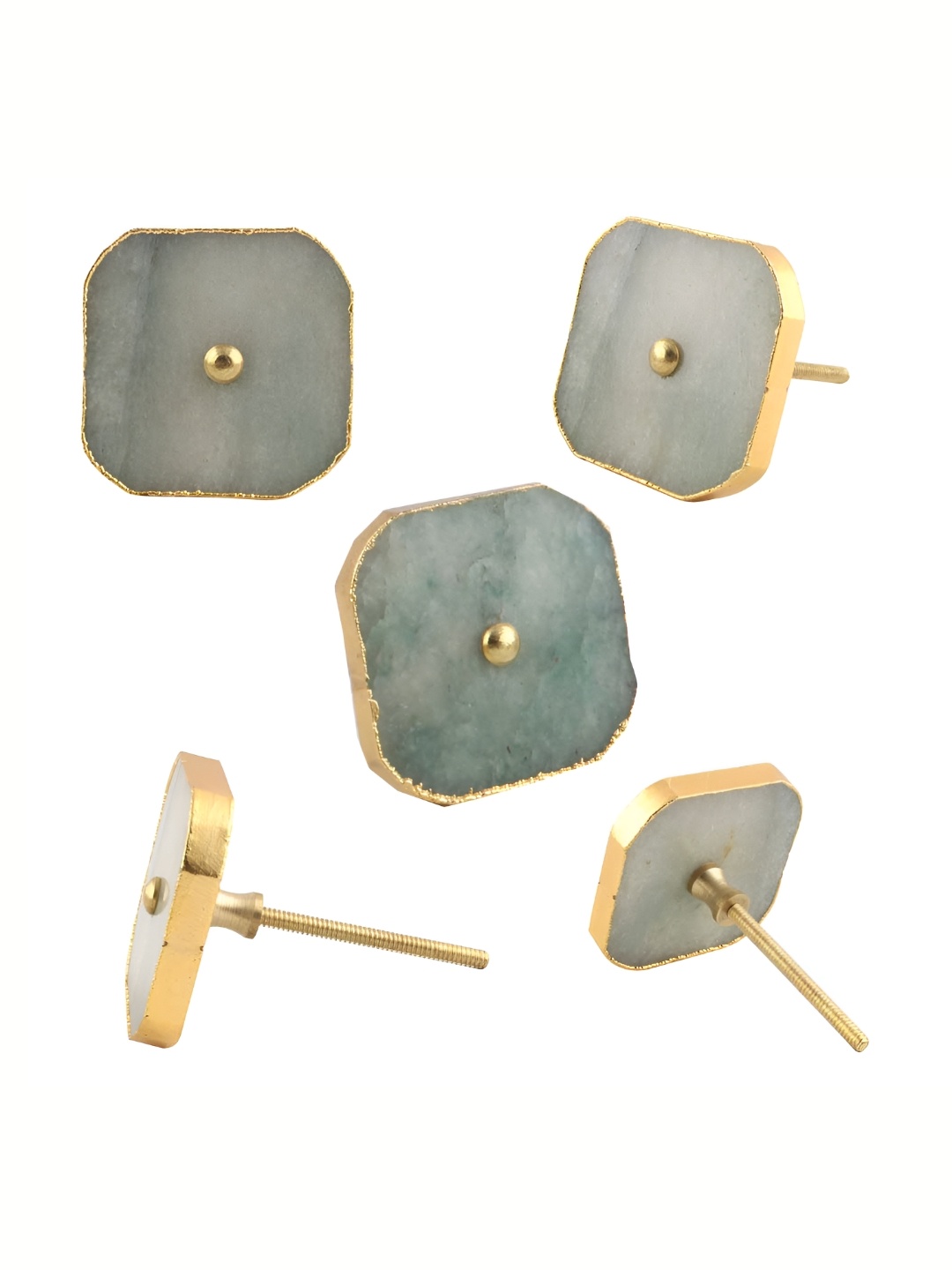 

Indianshelf Green & Beige 5 Pieces Square Quartz Stone Cabinet Knobs